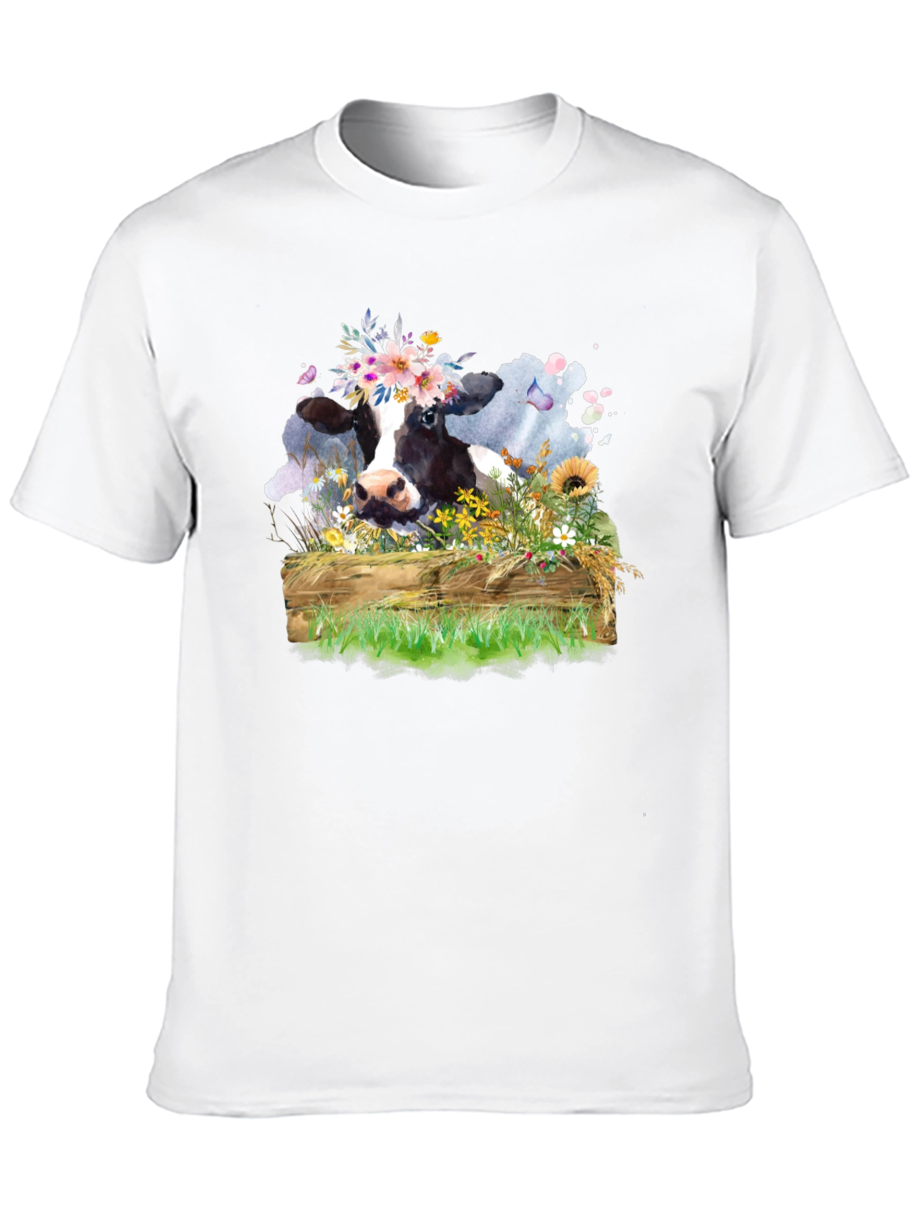 Floral Cow Graphic Tee - Unisex Black T-Shirt