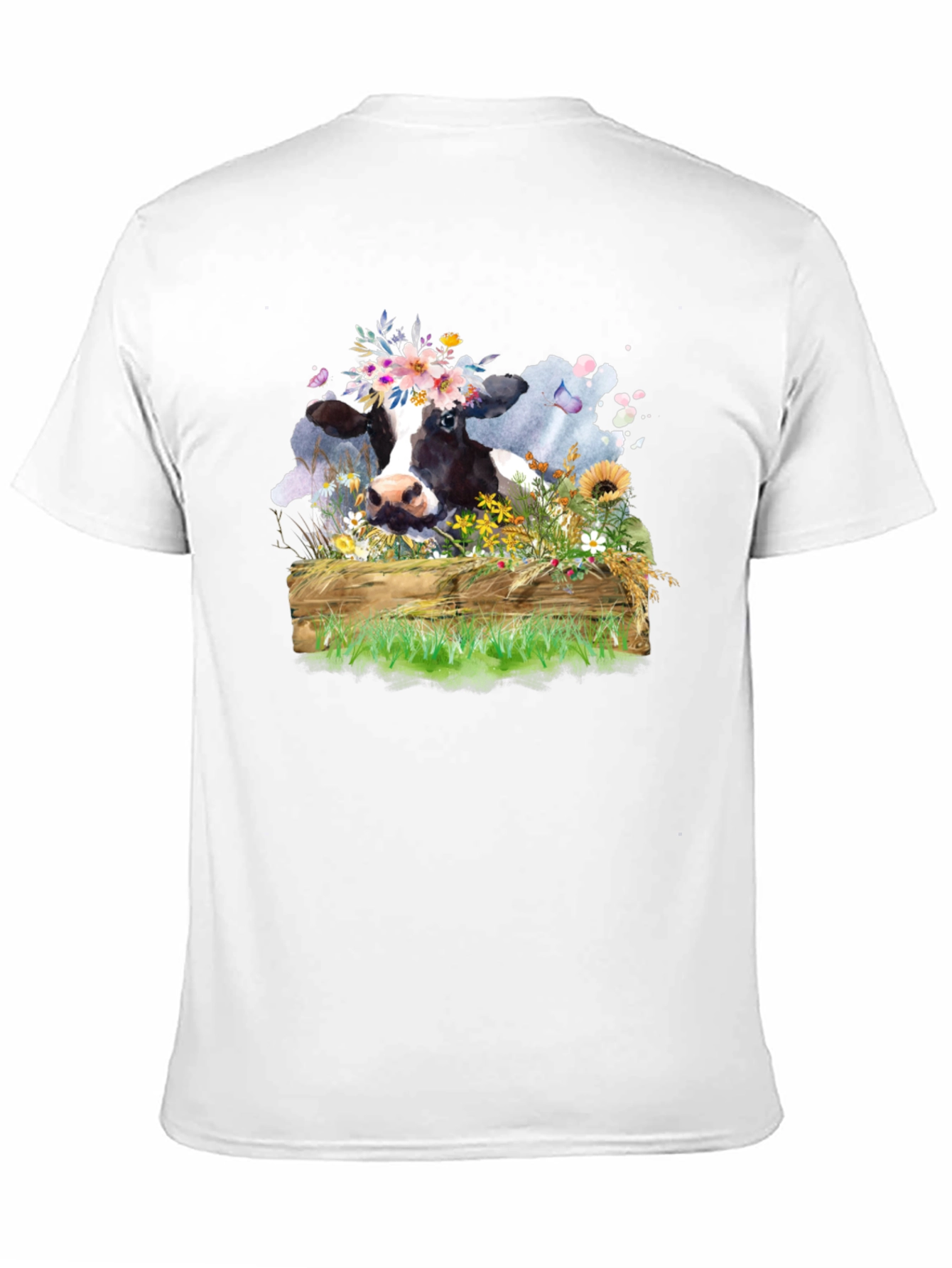 Floral Cow Graphic Tee - Unisex Black T-Shirt