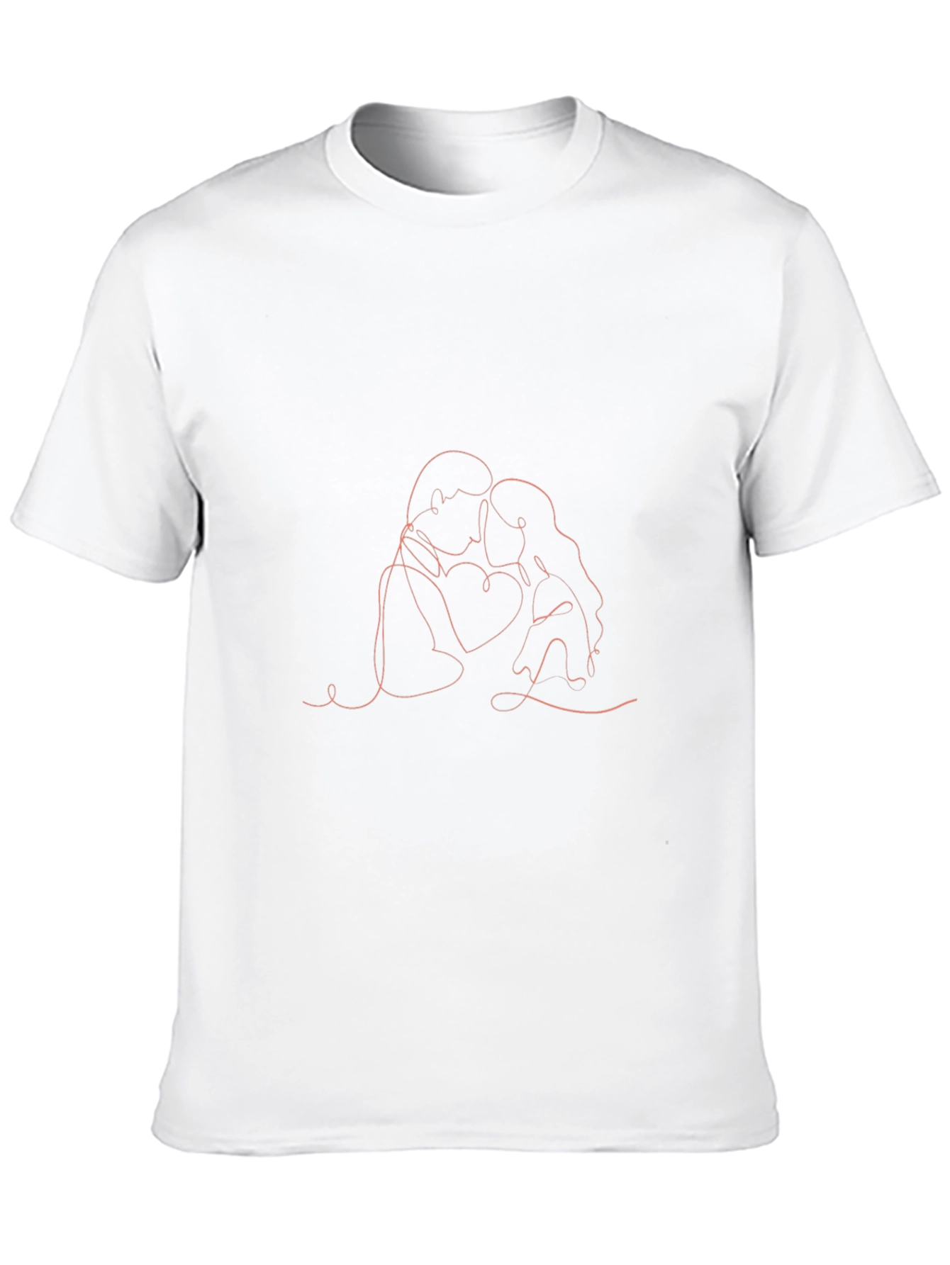 Romantic Embrace Line Art Black T-Shirt