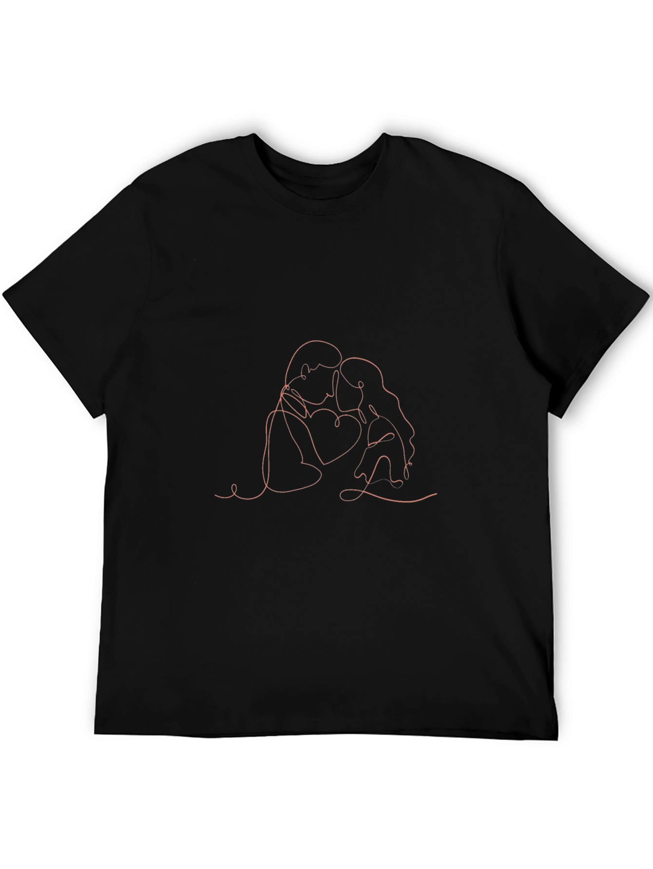Romantic Embrace Line Art Black T-Shirt