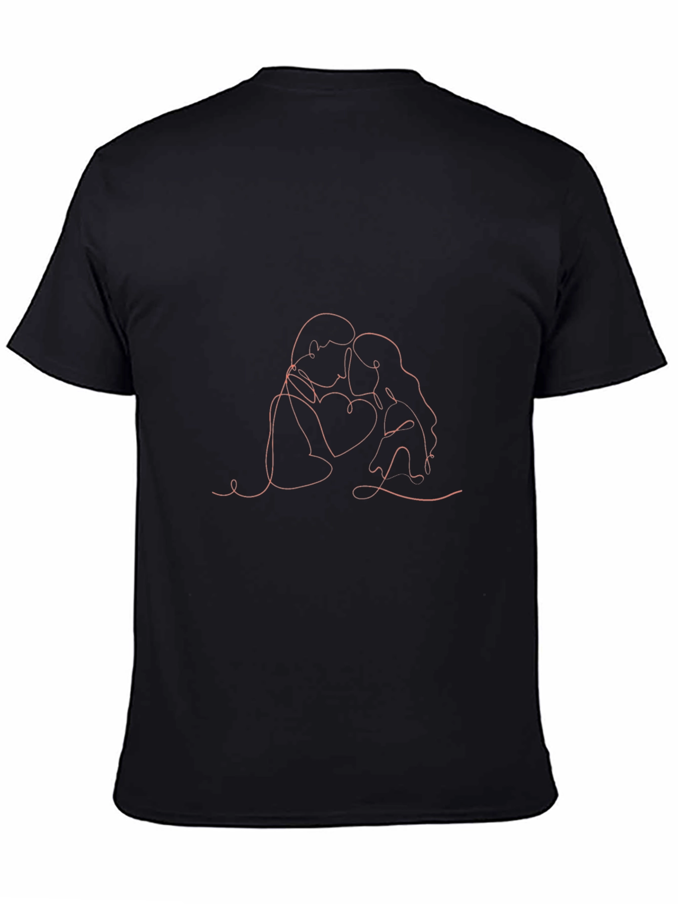 Romantic Embrace Line Art Black T-Shirt