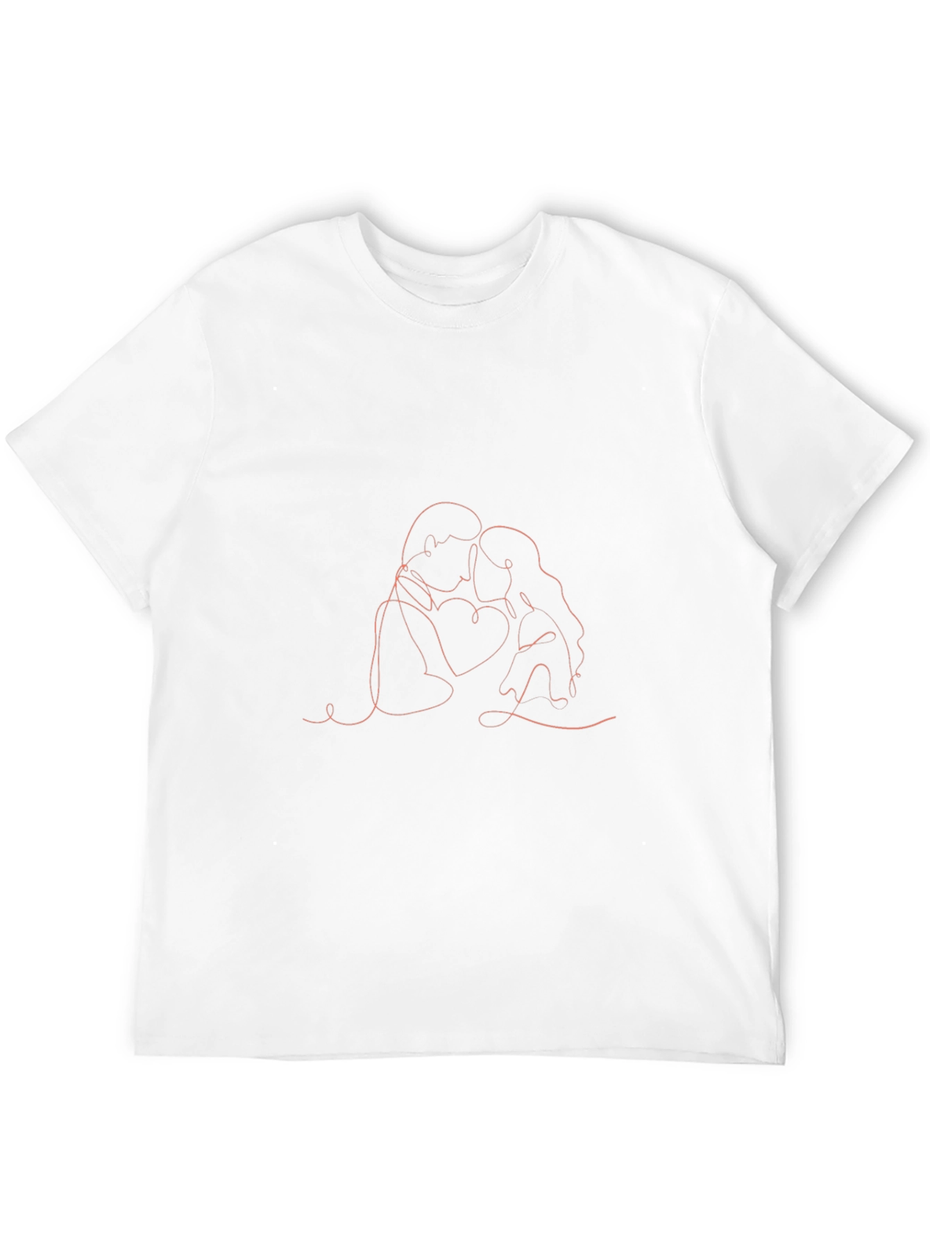 Romantic Embrace Line Art Black T-Shirt