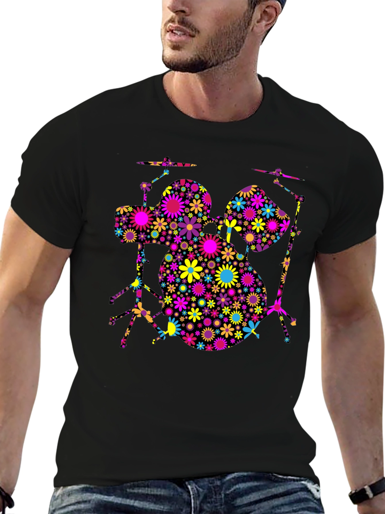 Floral Drum Set T-Shirt - Music Lover Tee
