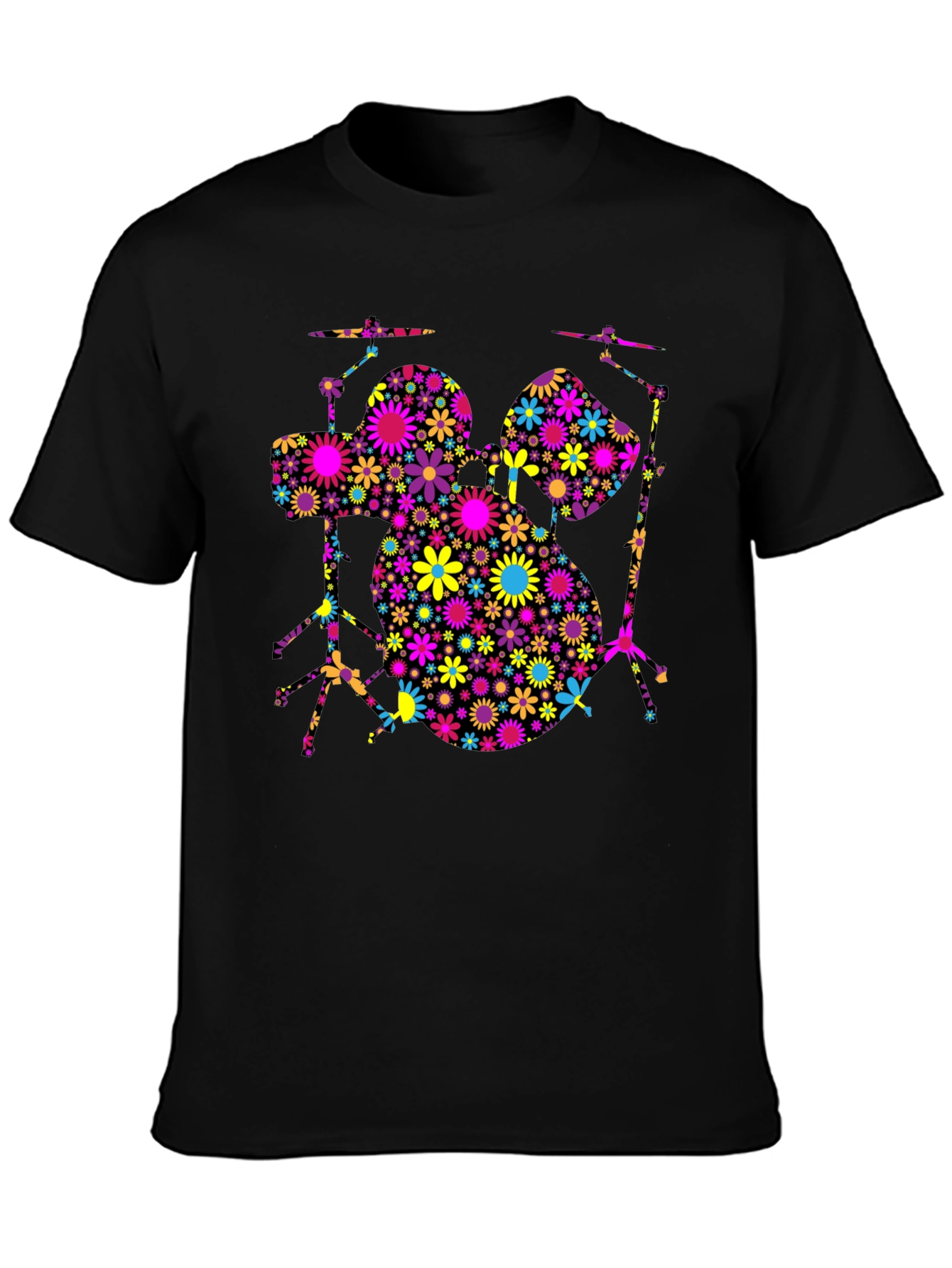 Floral Drum Set T-Shirt - Music Lover Tee