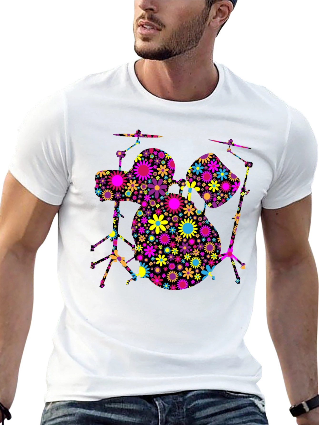 Floral Drum Set T-Shirt - Music Lover Tee
