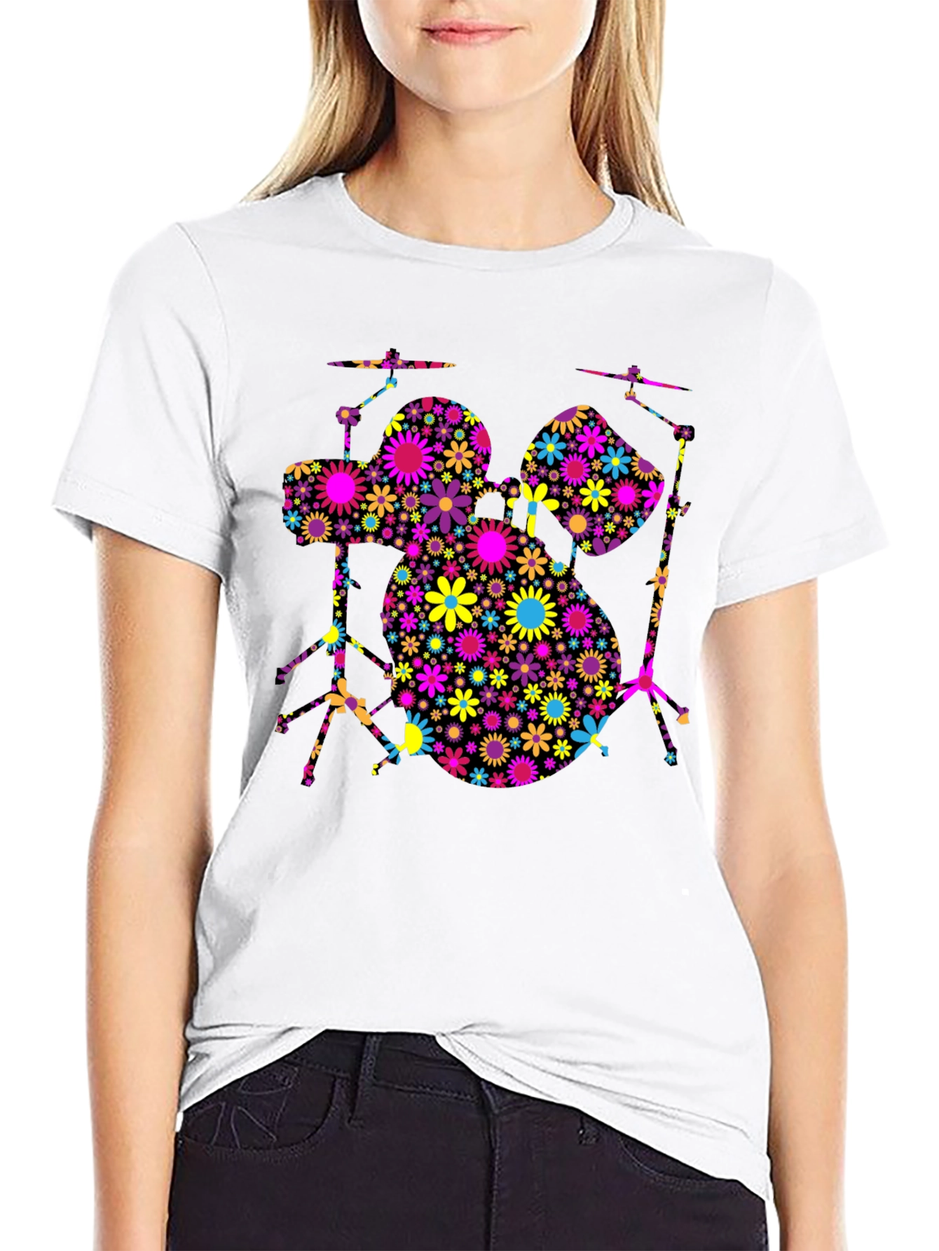Floral Drum Set T-Shirt - Music Lover Tee