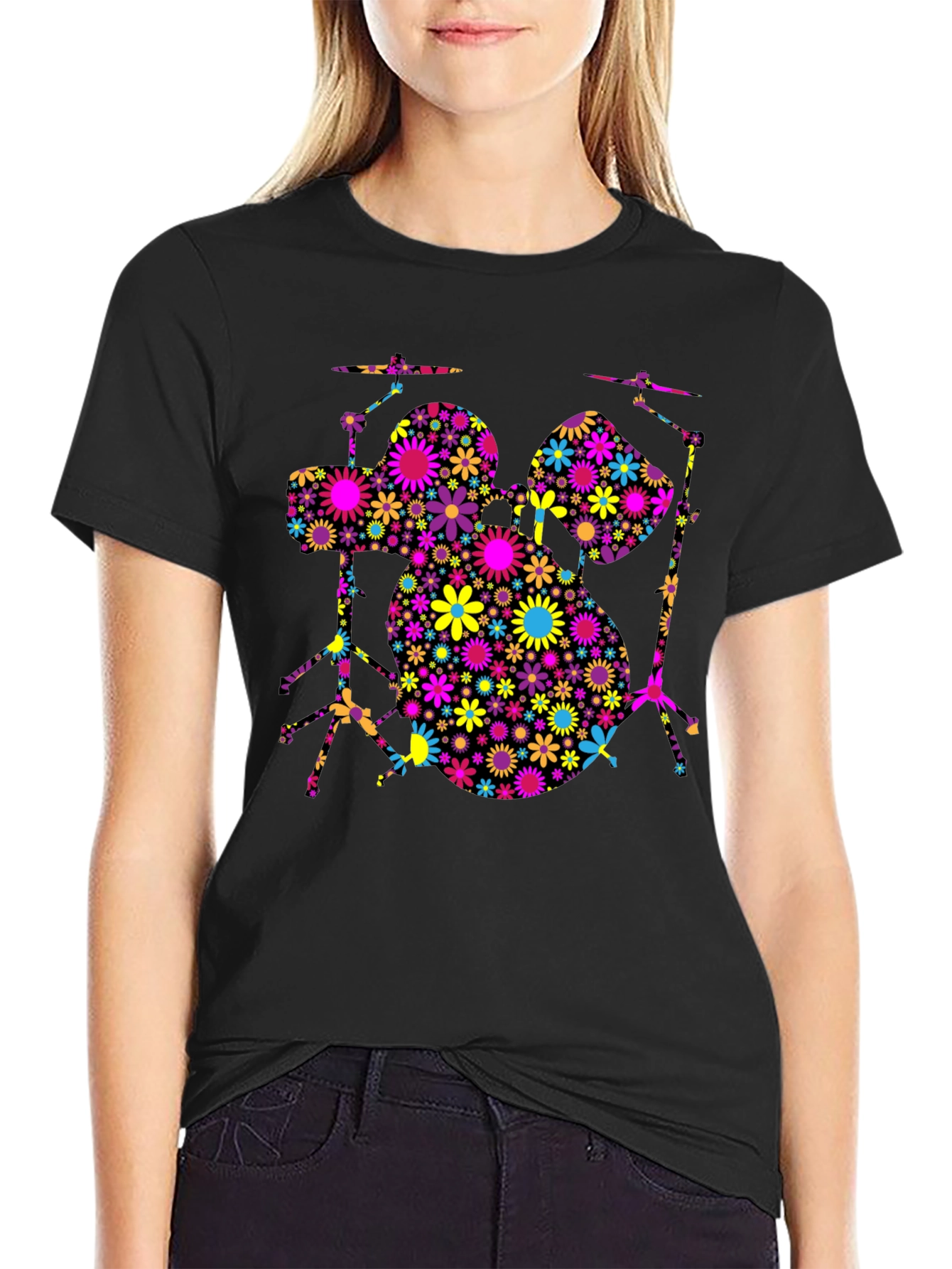 Floral Drum Set T-Shirt - Music Lover Tee