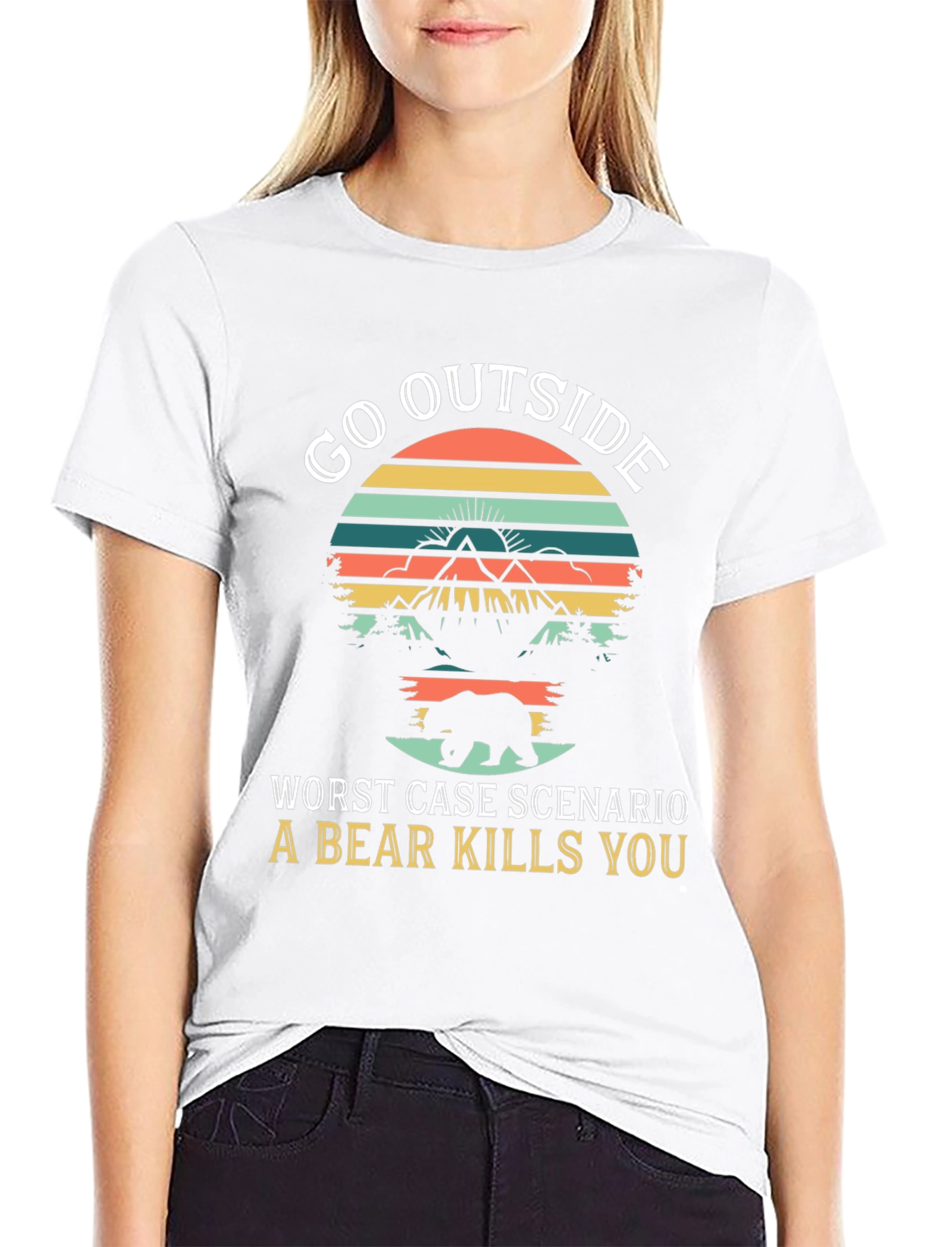Go Outside Bear Humor Graphic T-Shirt