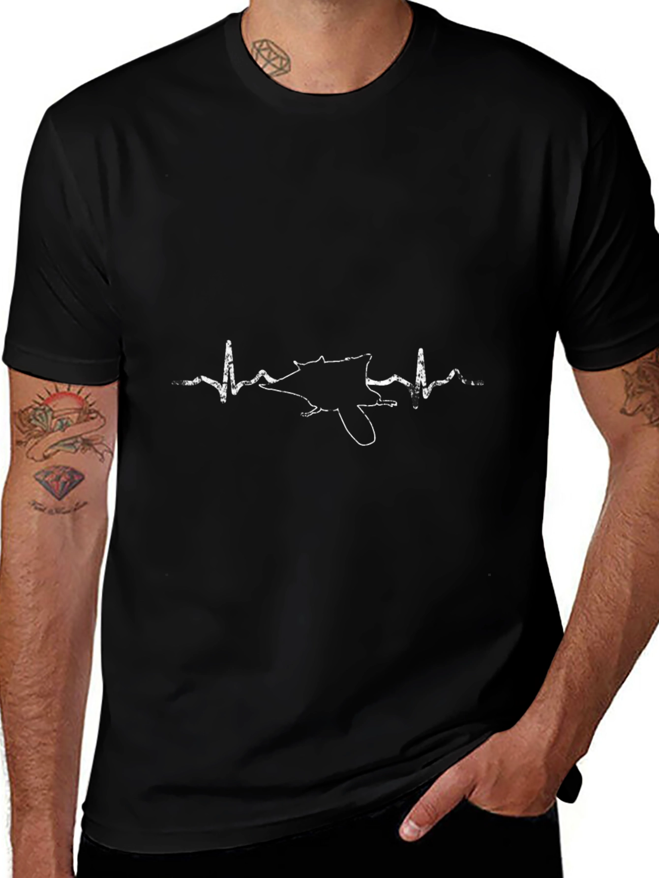 Heartbeat Sugar Glider Black T-Shirt