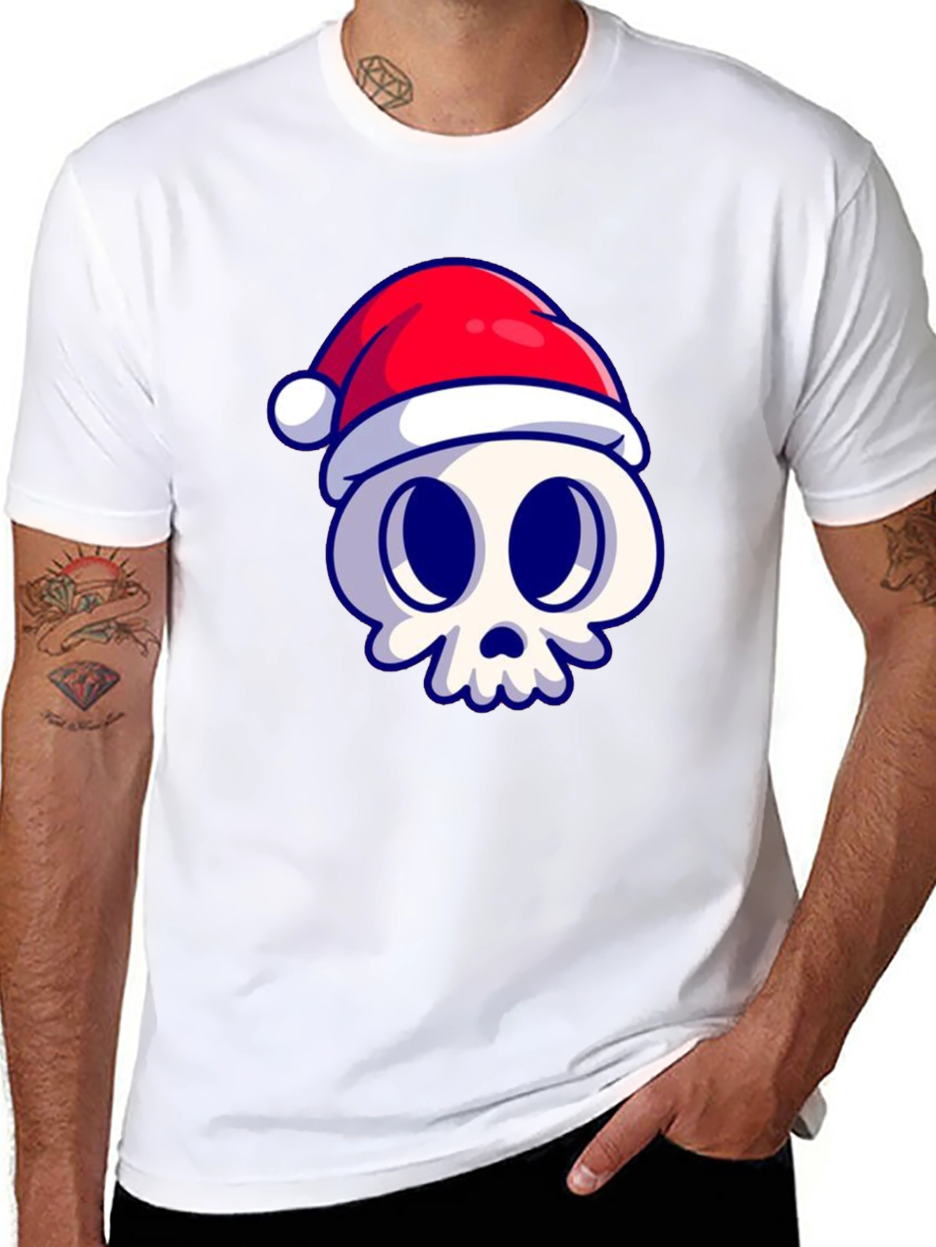 Festive Skull Graphic Tee - Black Cotton