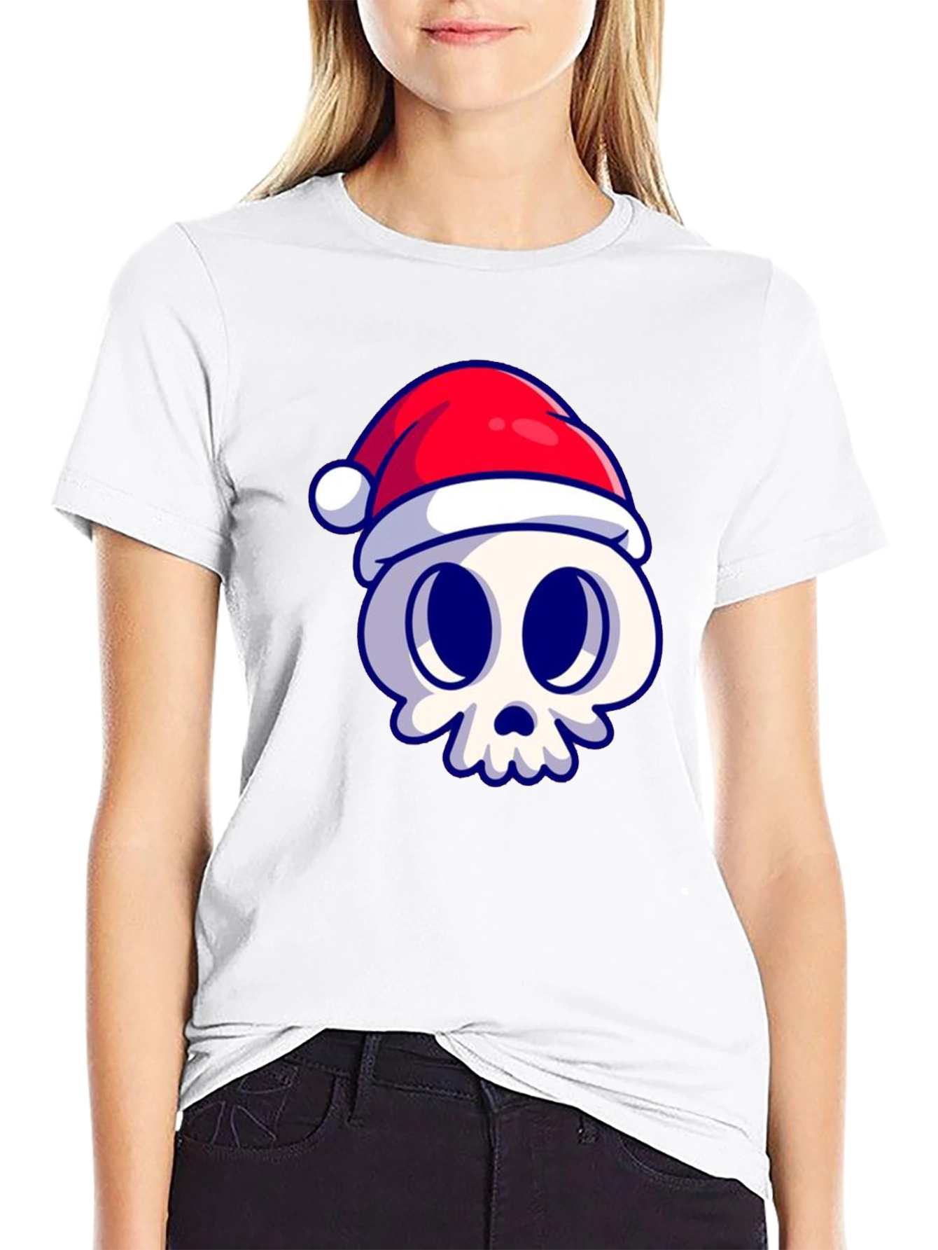 Festive Skull Graphic Tee - Black Cotton