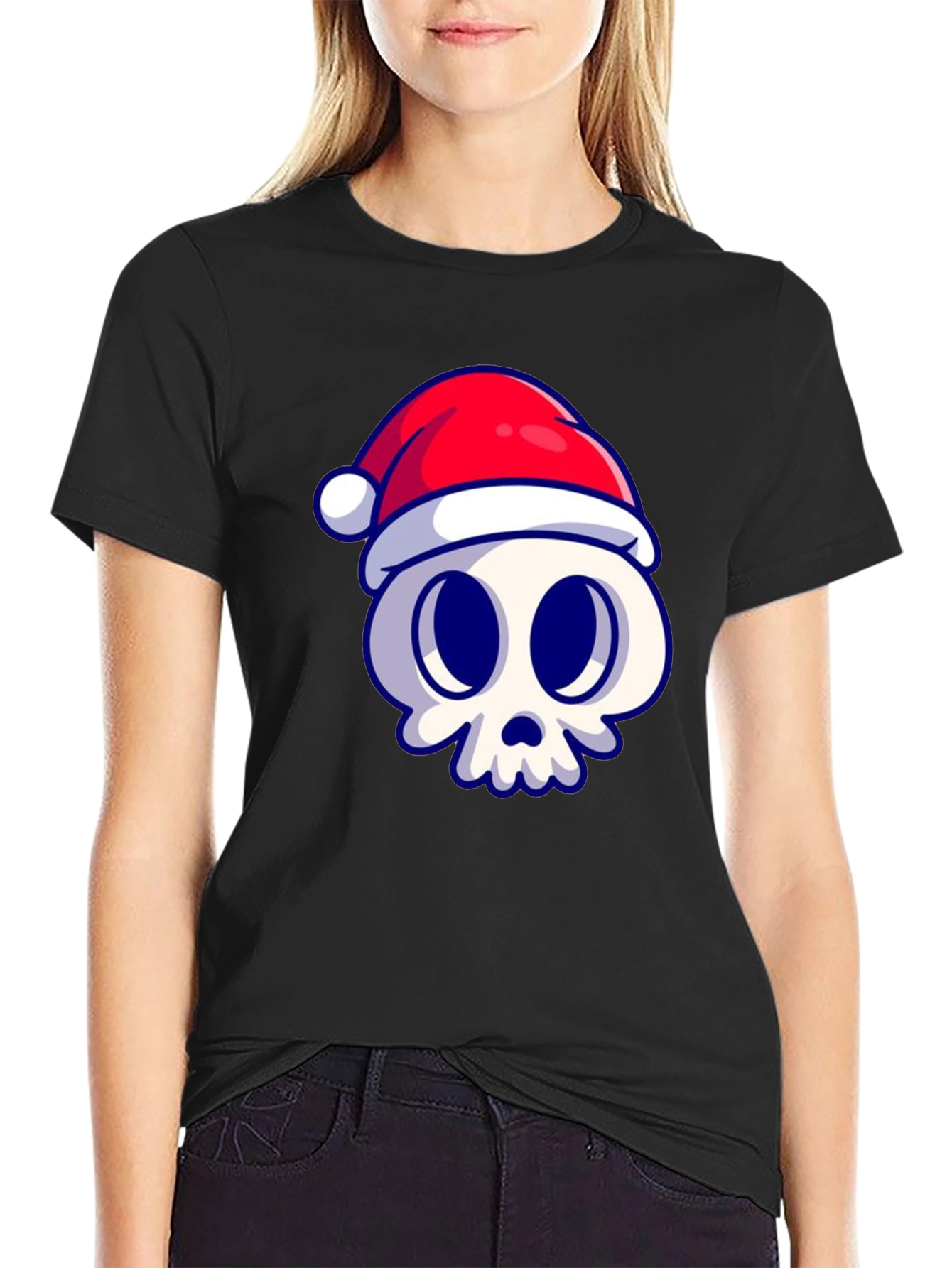 Festive Skull Graphic Tee - Black Cotton
