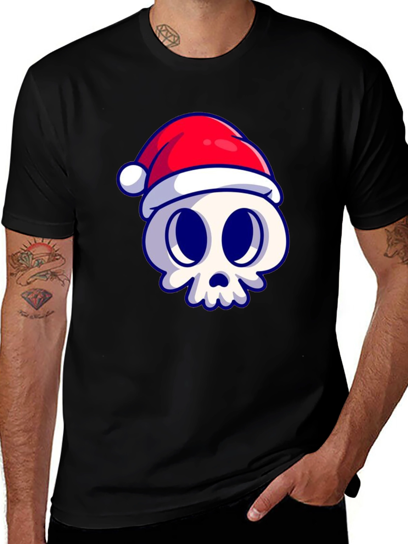 Festive Skull Graphic Tee - Black Cotton