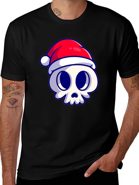 Festive Skull Graphic Tee - Black Cotton