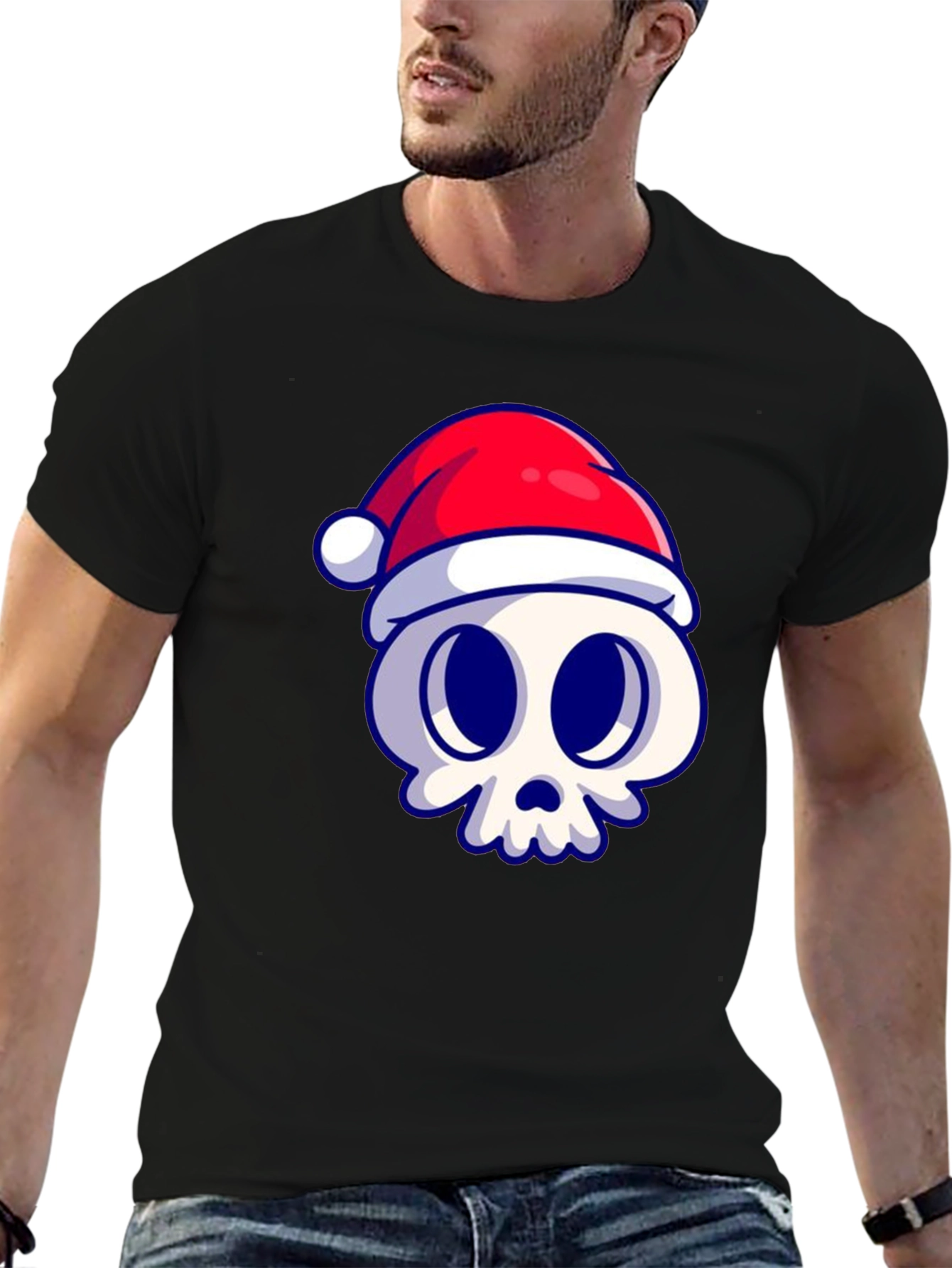 Festive Skull Graphic Tee - Black Cotton