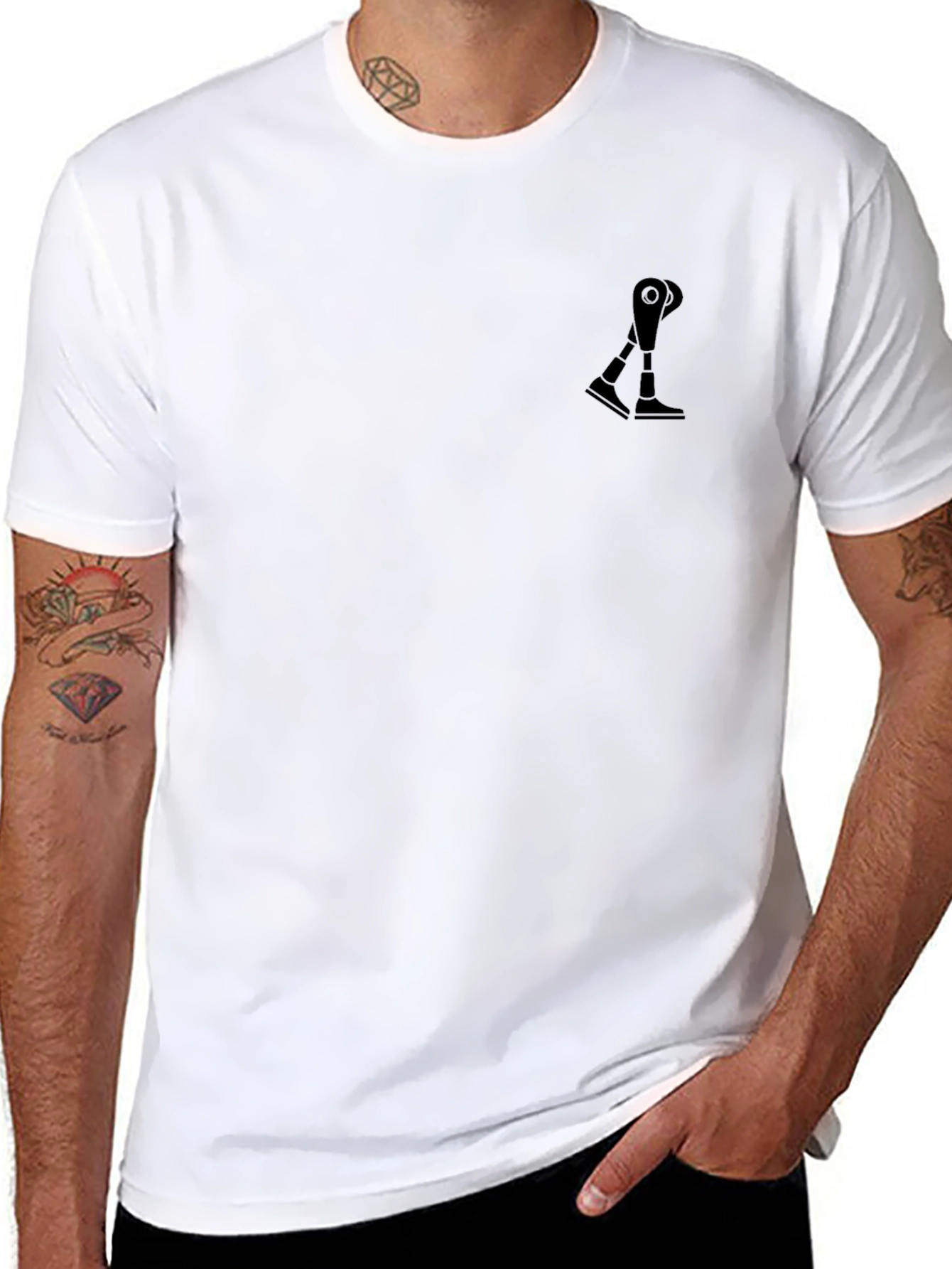 Modern Black T-Shirt with Prosthetic Leg Design