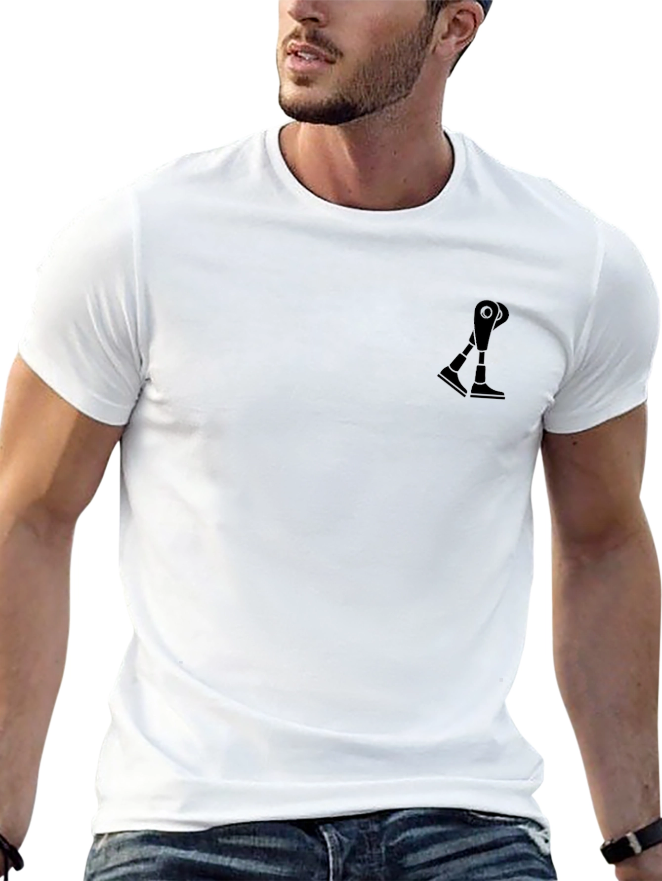 Modern Black T-Shirt with Prosthetic Leg Design