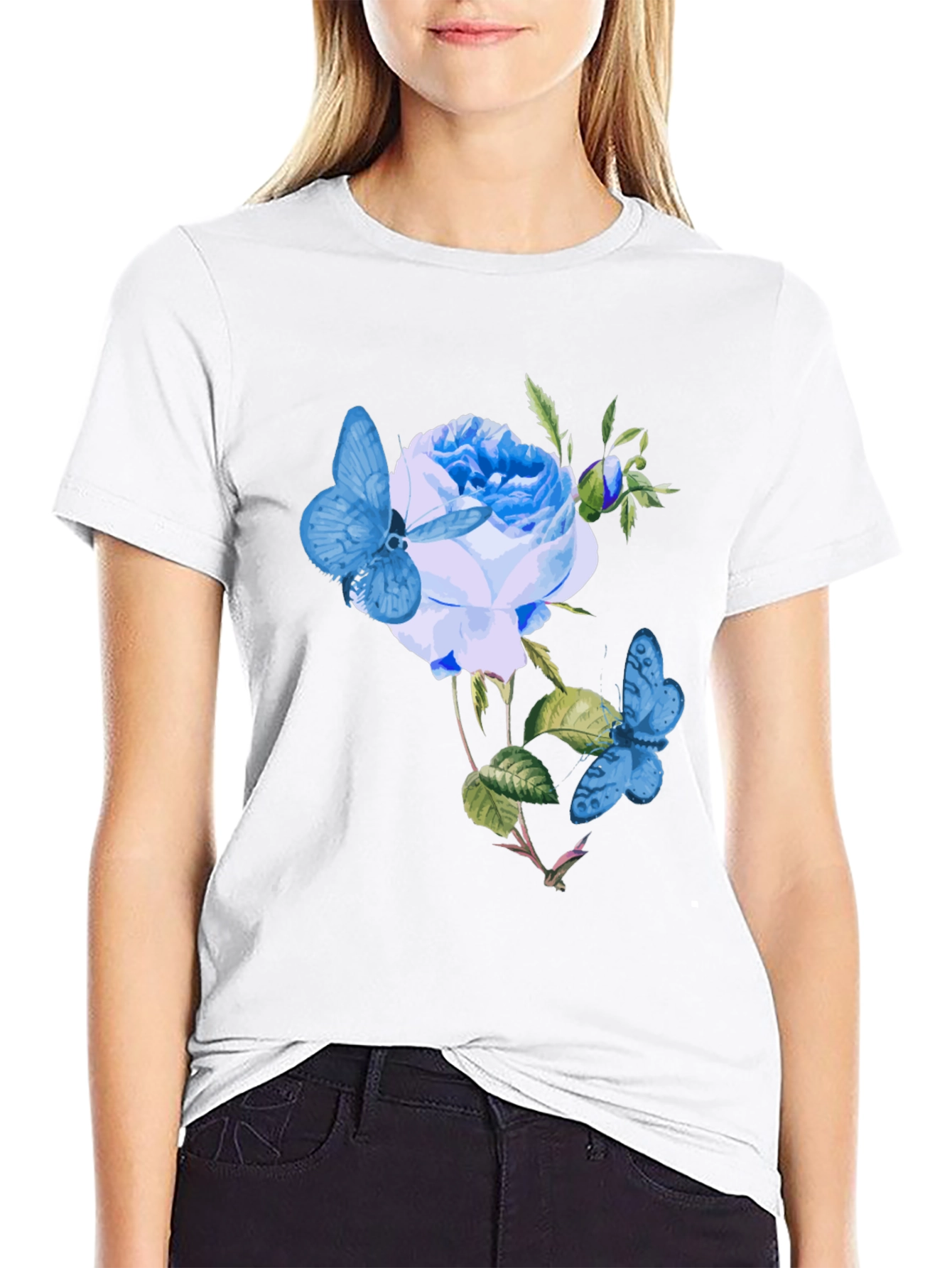 Floral Butterfly Graphic Tee - Black Cotton