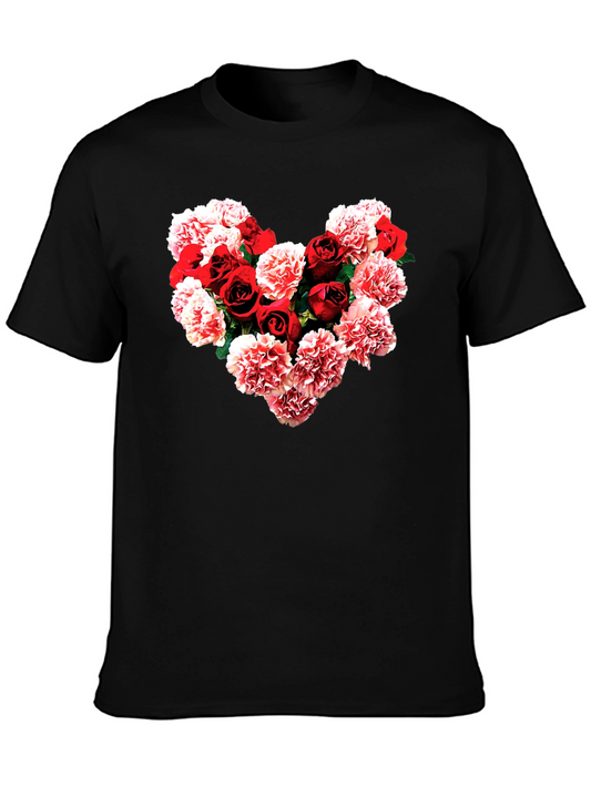 Floral Heart Graphic Tee - Romantic Black T-Shirt