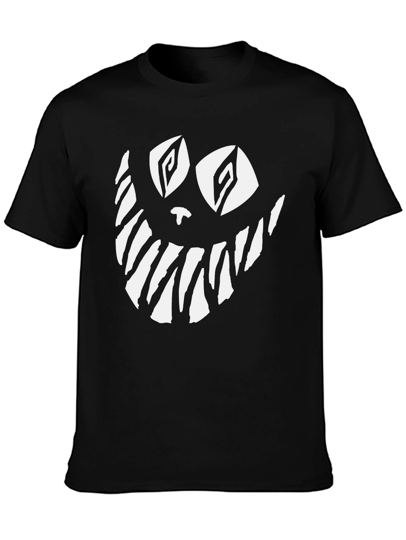 Creepy Cat Face Graphic Tee - Black Cotton T-Shirt