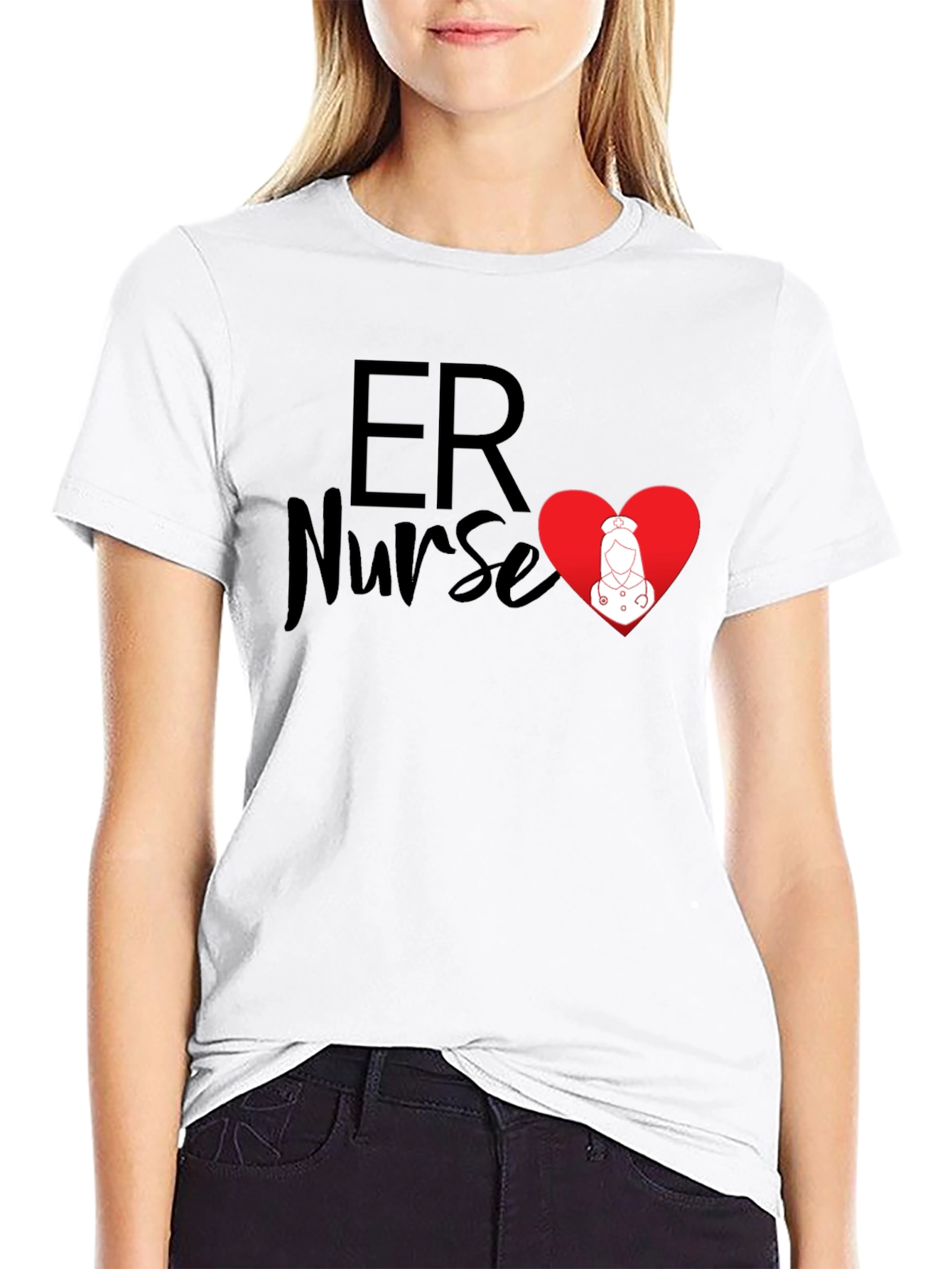 ER Nurse Heart Graphic T-Shirt - Black