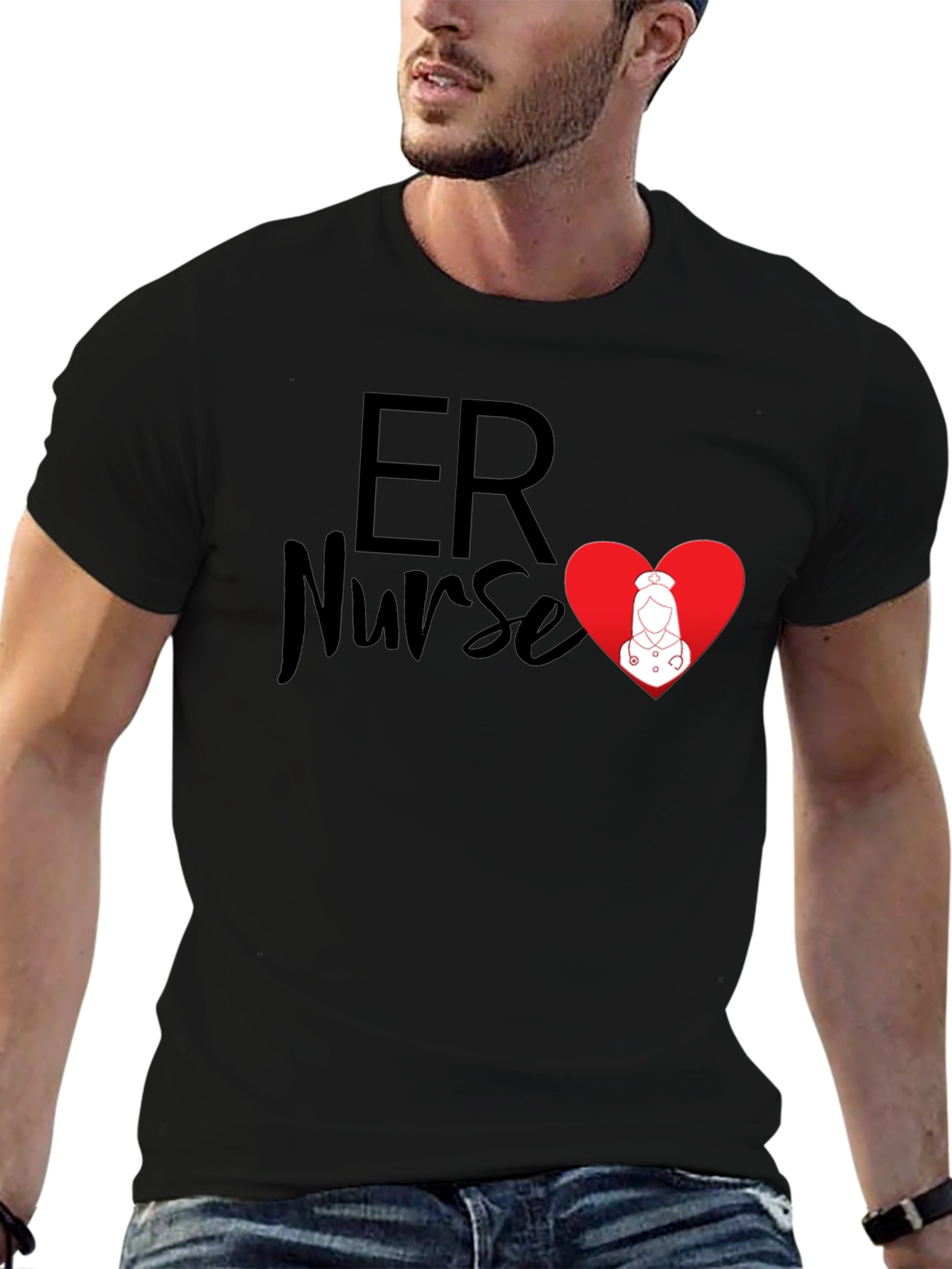ER Nurse Heart Graphic T-Shirt - Black