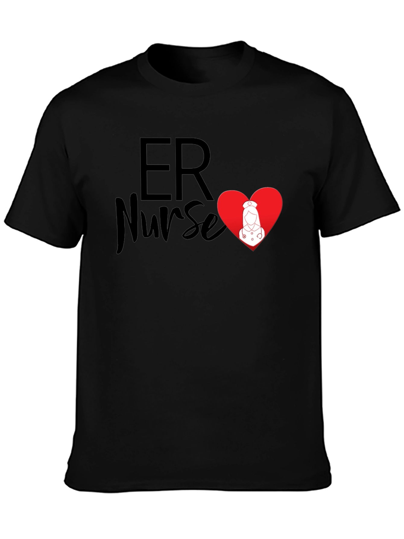 ER Nurse Heart Graphic T-Shirt - Black