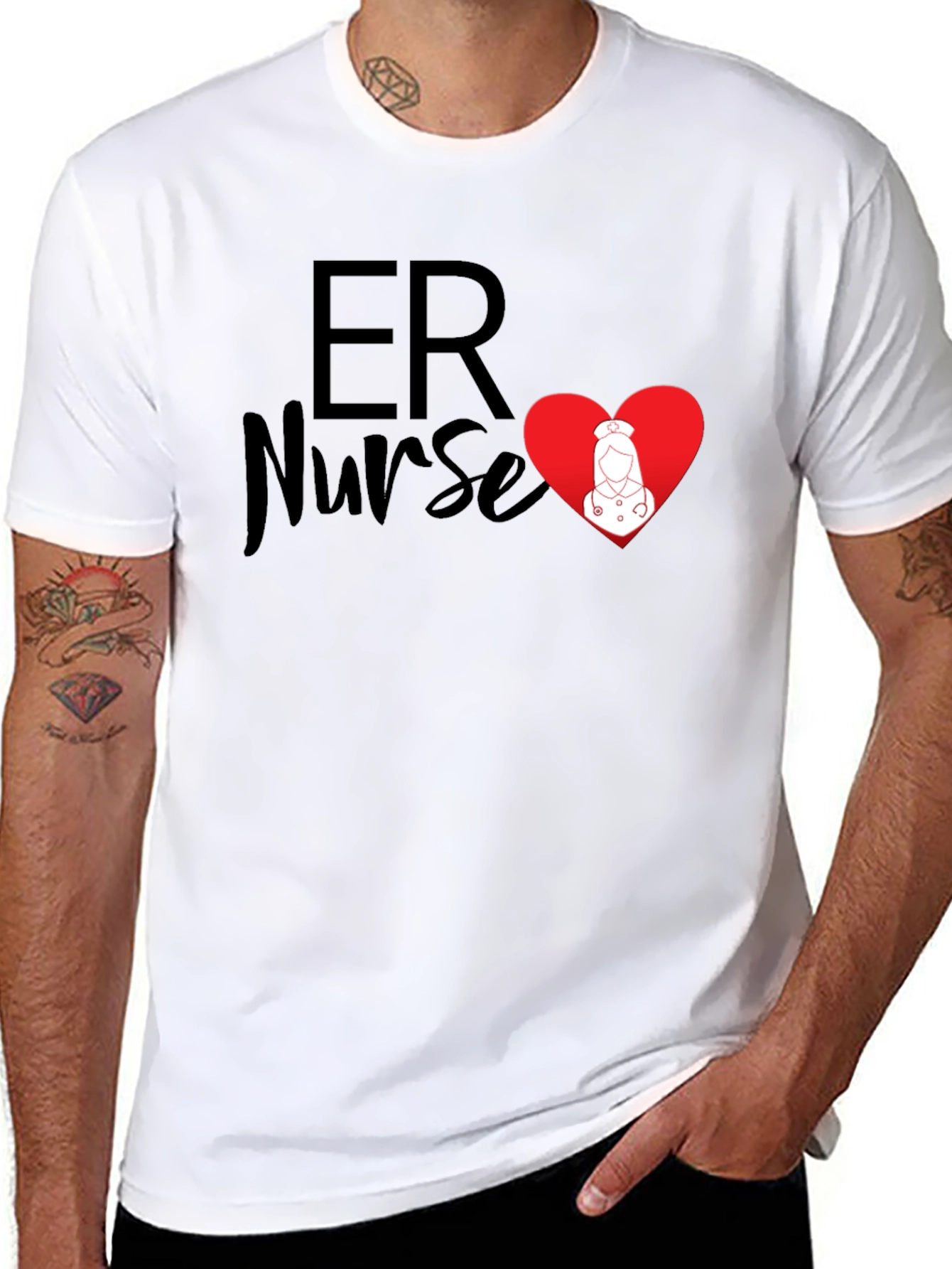 ER Nurse Heart Graphic T-Shirt - Black