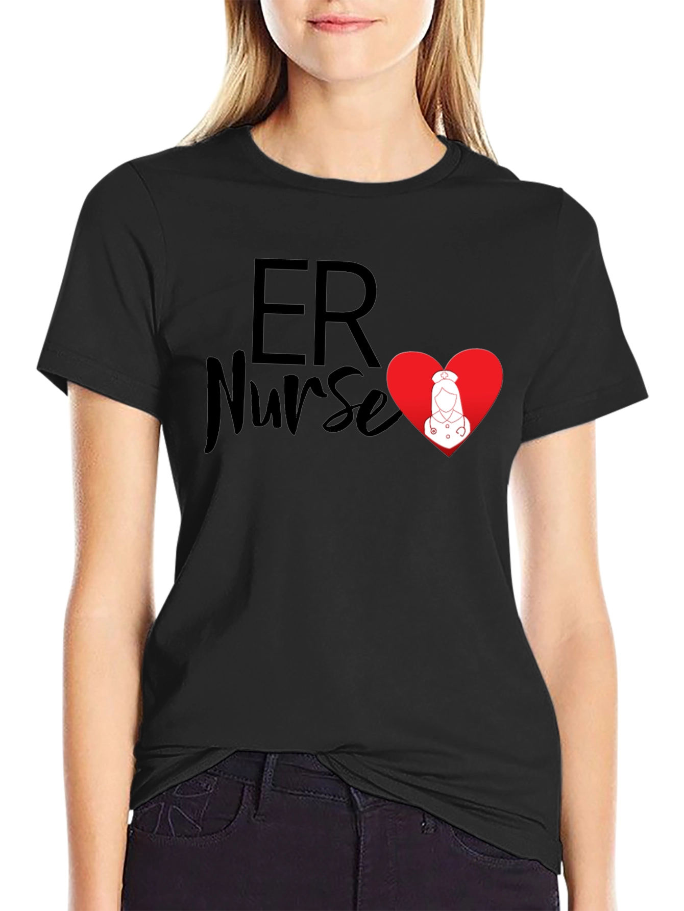 ER Nurse Heart Graphic T-Shirt - Black