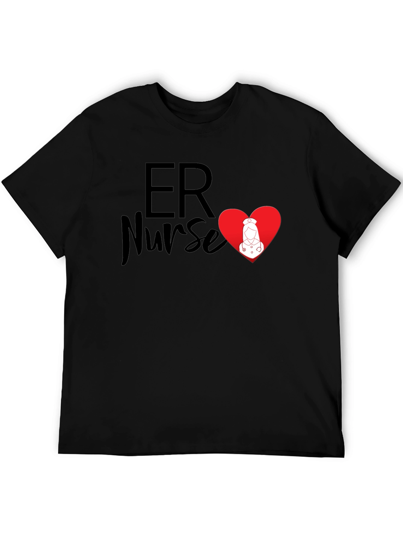 ER Nurse Heart Graphic T-Shirt - Black