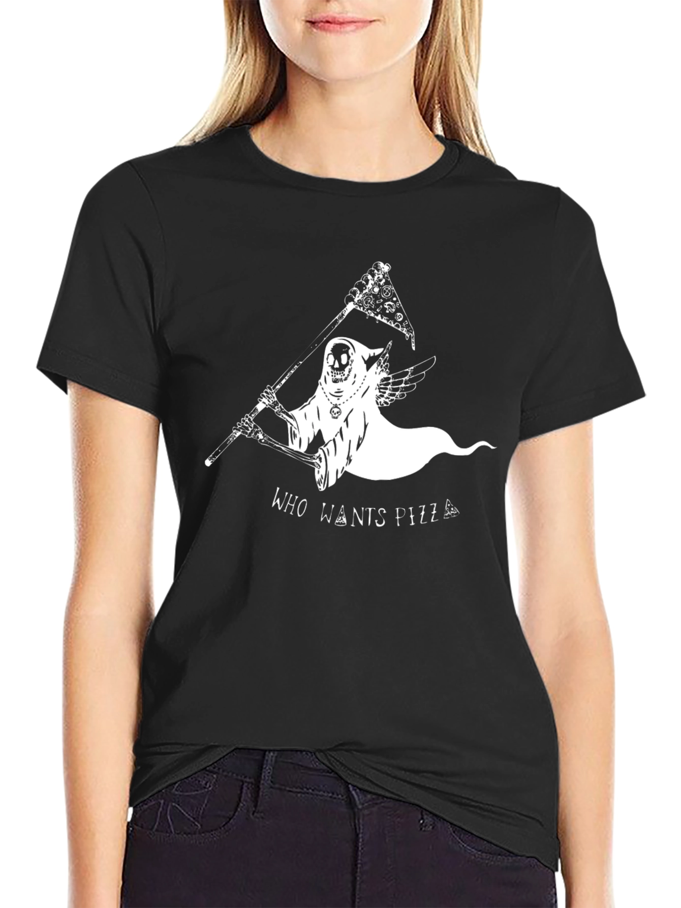 Grim Reaper Pizza Flag Graphic T-Shirt