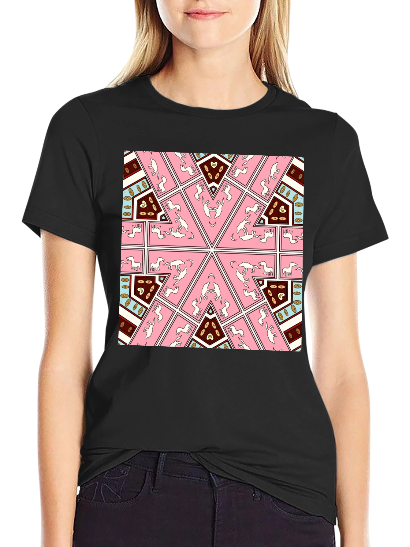 Kaleidoscope Horse Print Black T-Shirt