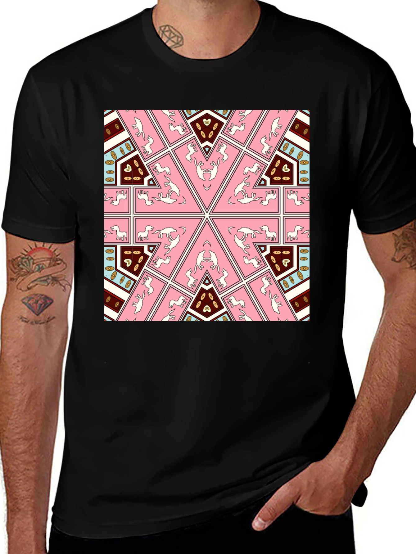 Kaleidoscope Horse Print Black T-Shirt