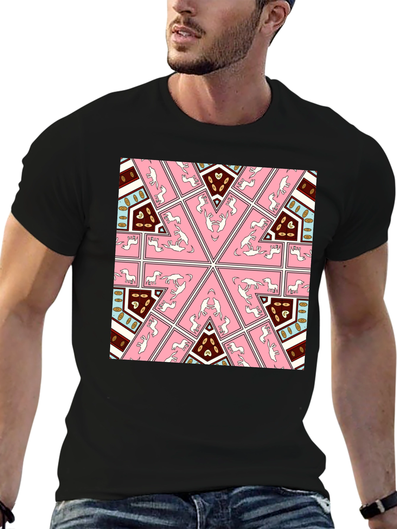 Kaleidoscope Horse Print Black T-Shirt