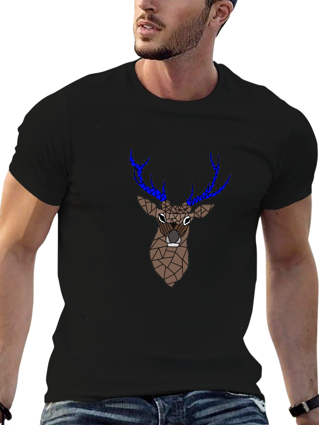 Geometric Deer Graphic Tee - Black