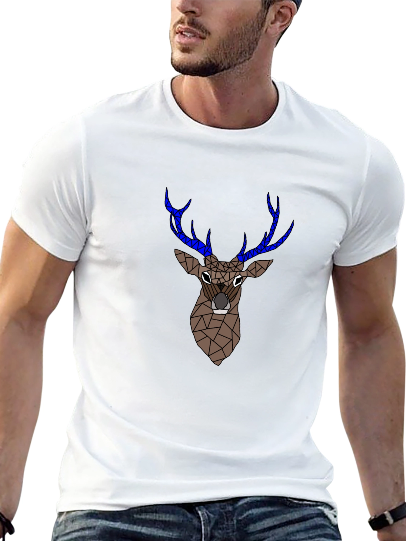 Geometric Deer Graphic Tee - Black