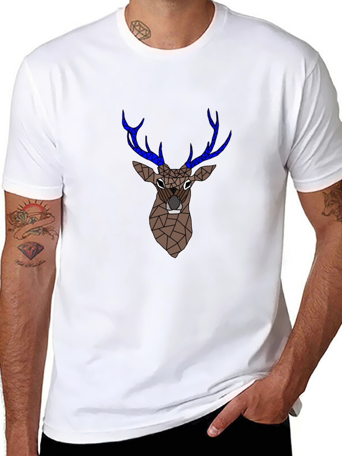 Geometric Deer Graphic Tee - Black