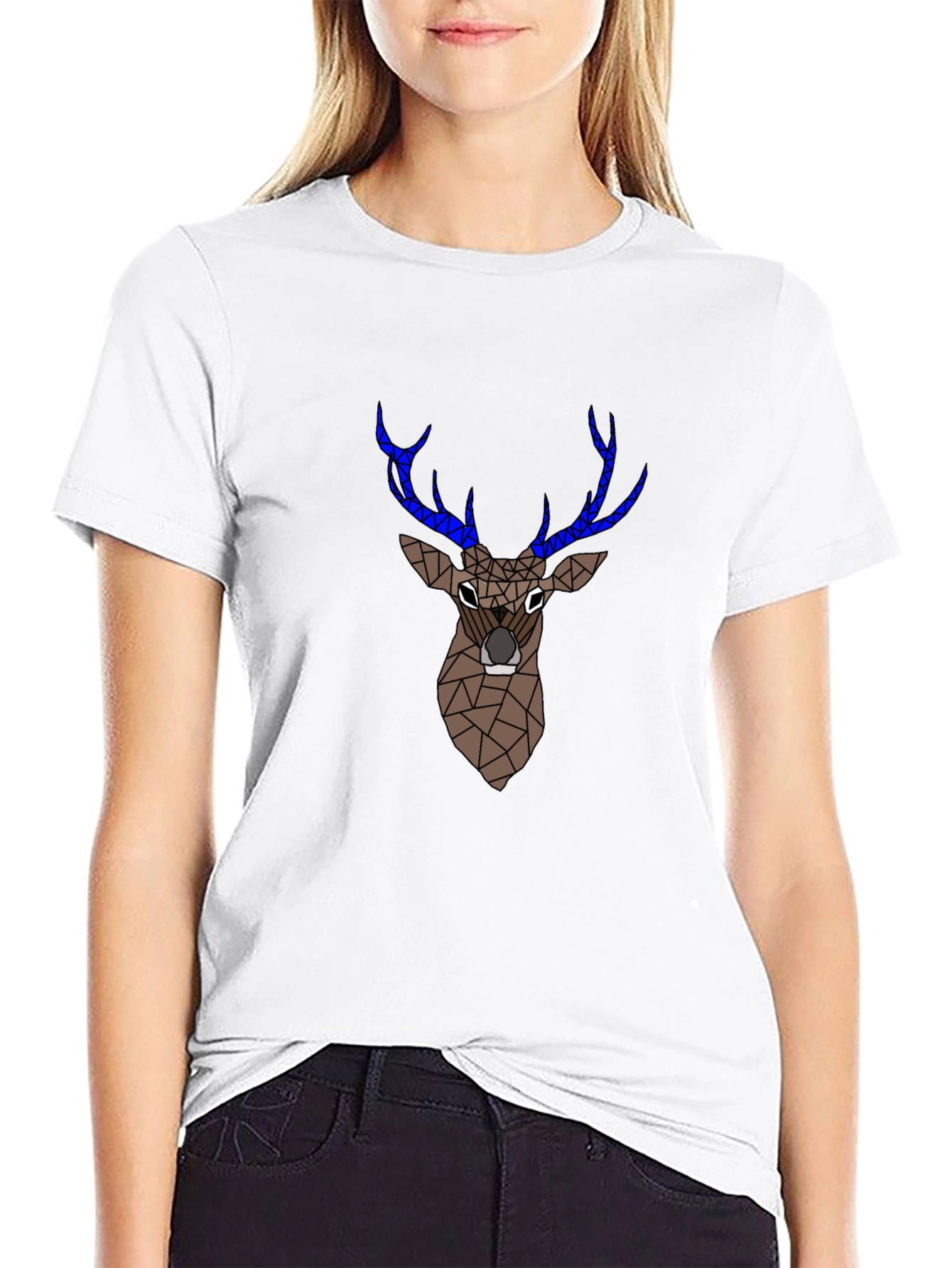 Geometric Deer Graphic Tee - Black