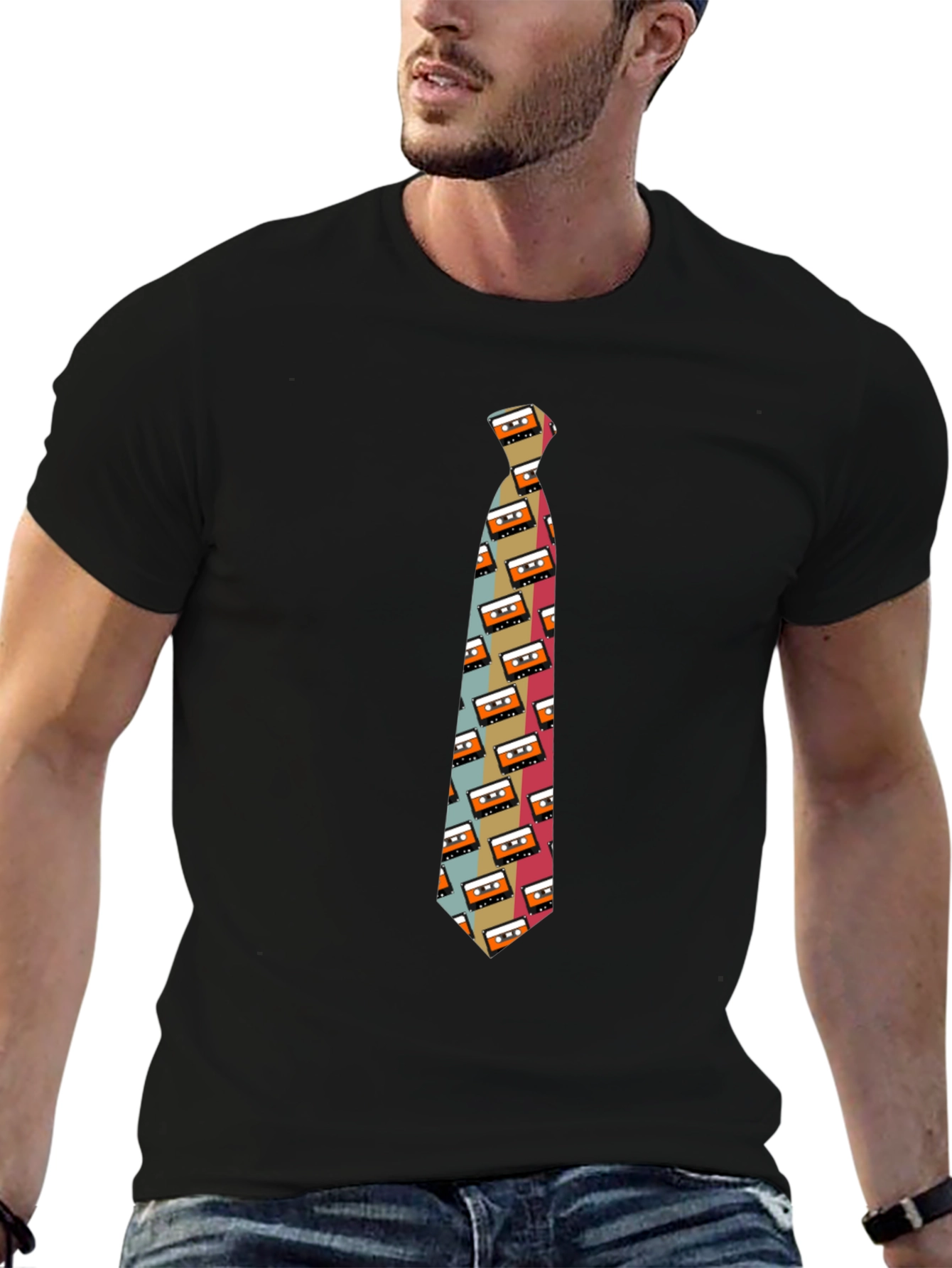 Retro Cassette Tape Tie Graphic Mens T-Shirt