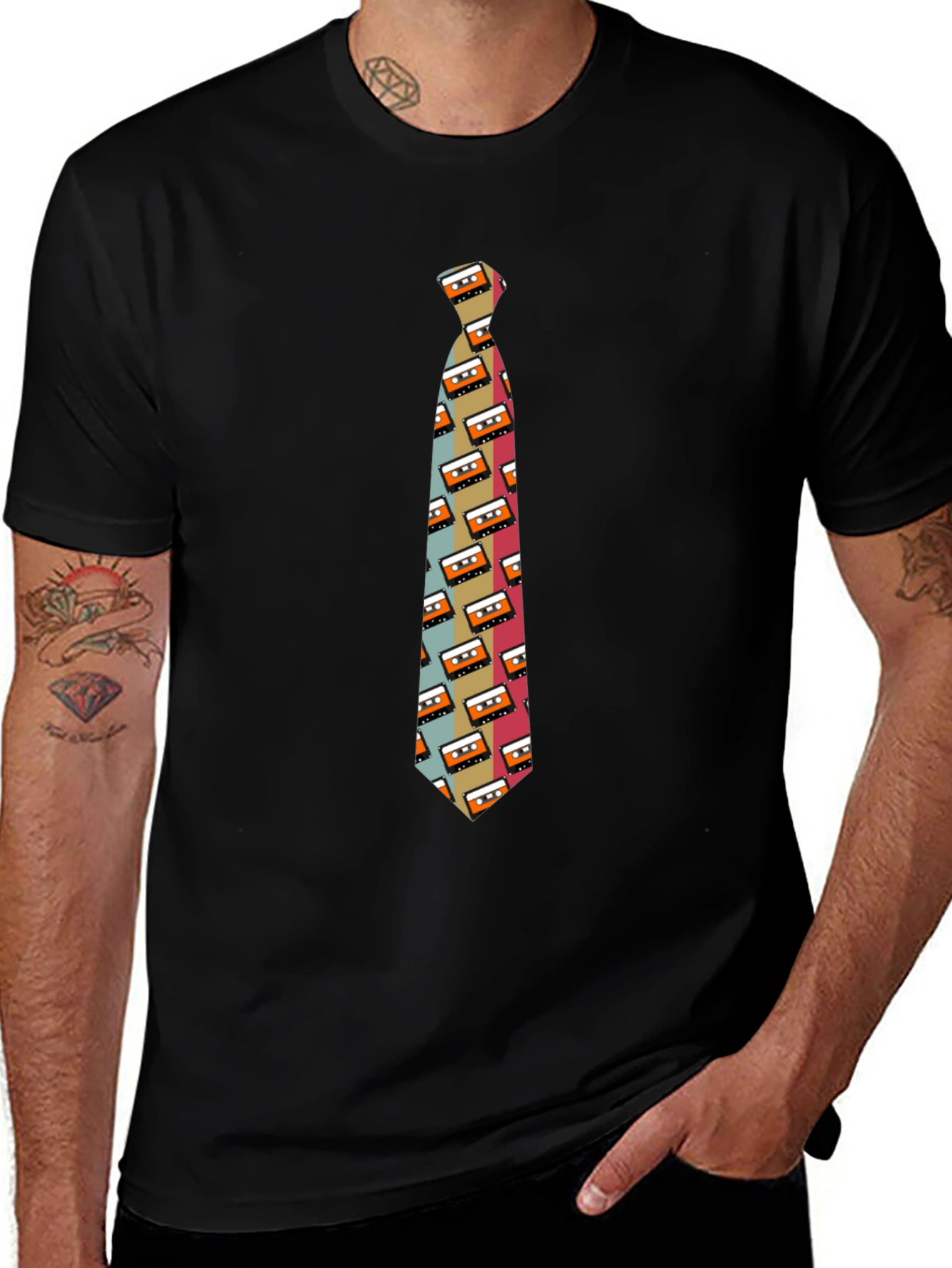 Retro Cassette Tape Tie Graphic Mens T-Shirt