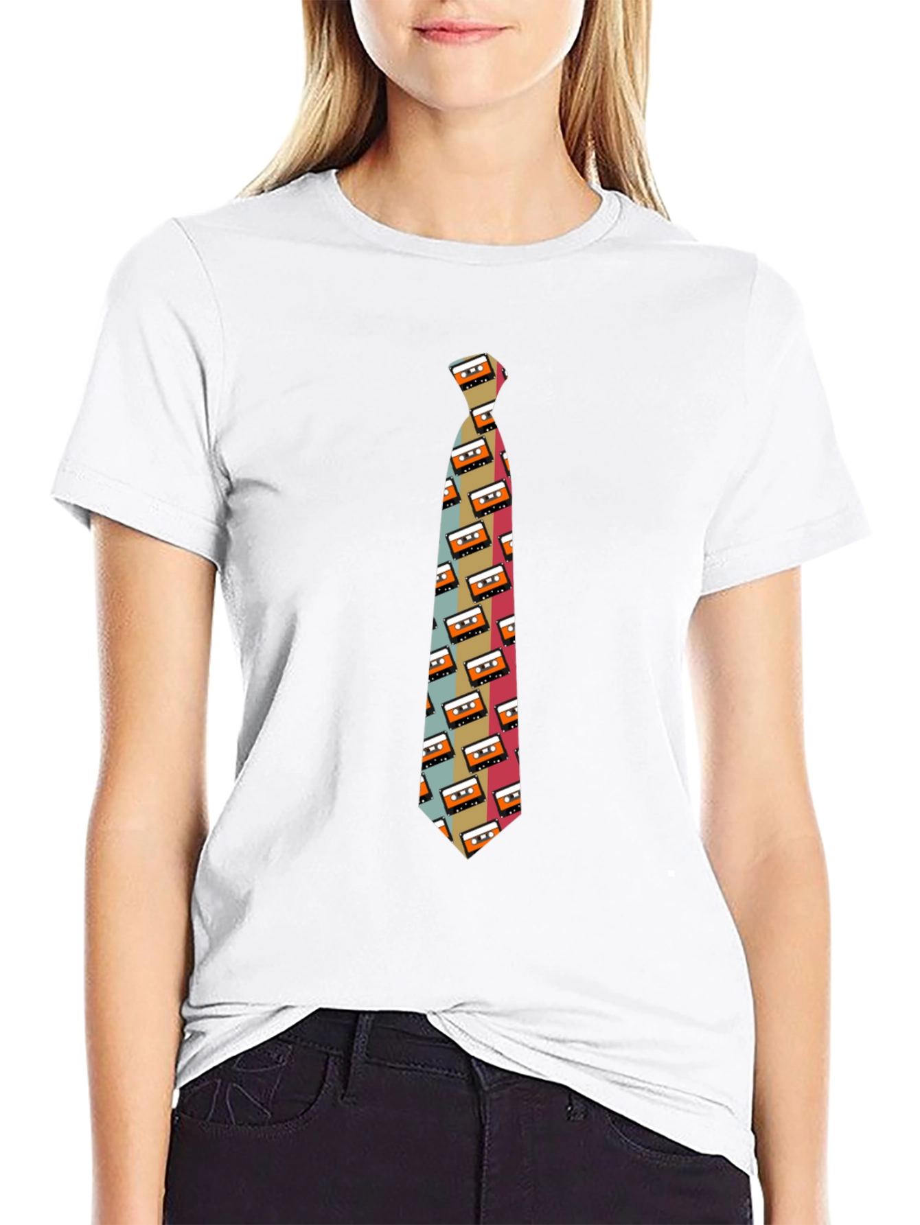 Retro Cassette Tape Tie Graphic Mens T-Shirt