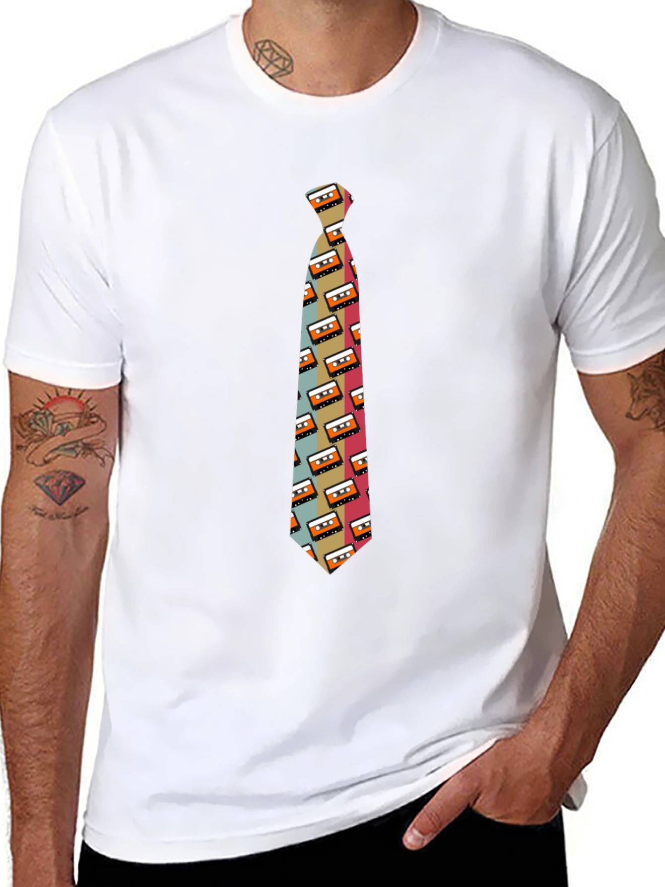 Retro Cassette Tape Tie Graphic Mens T-Shirt