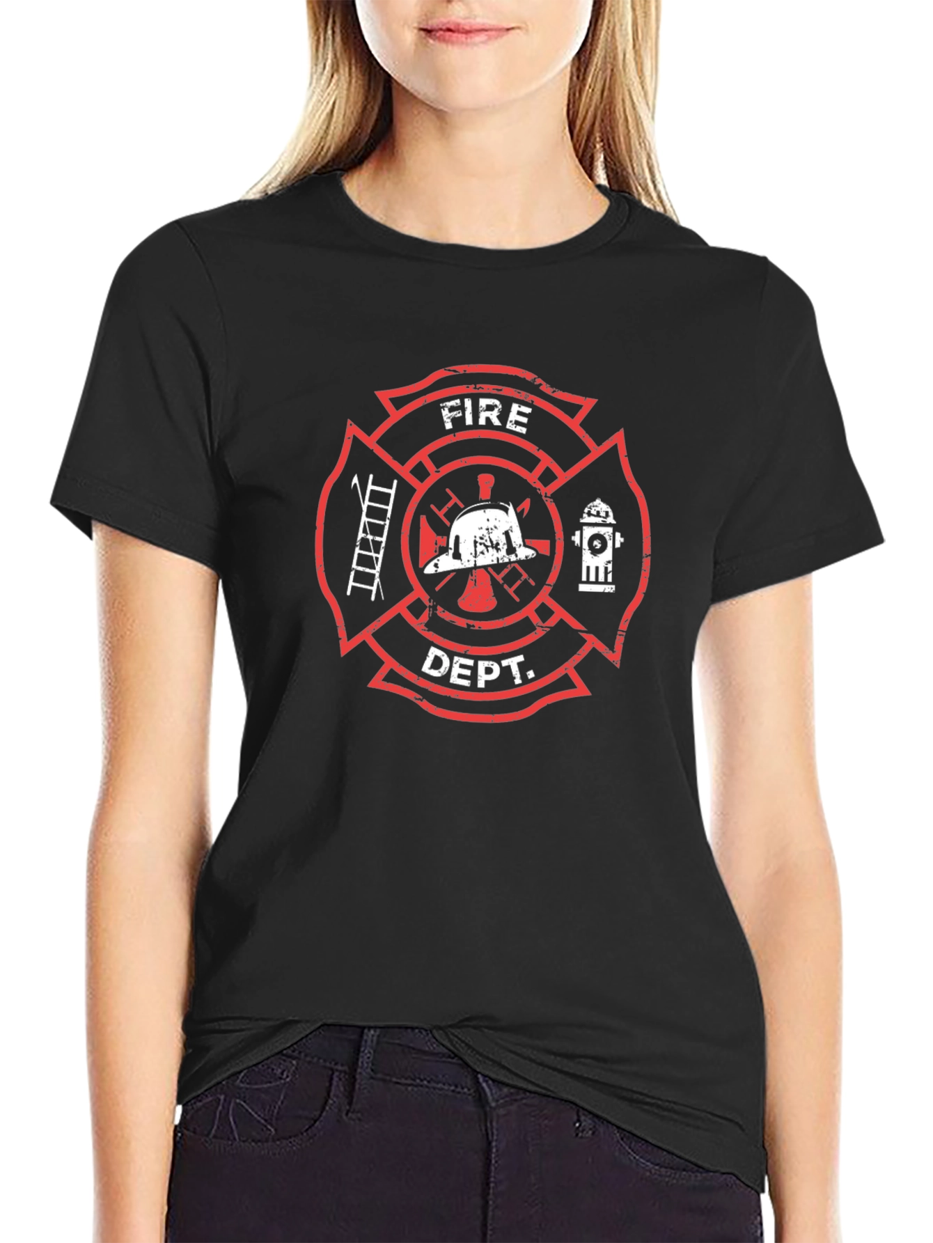 Fire Dept T-Shirt - Maltese Cross Firefighter Tee