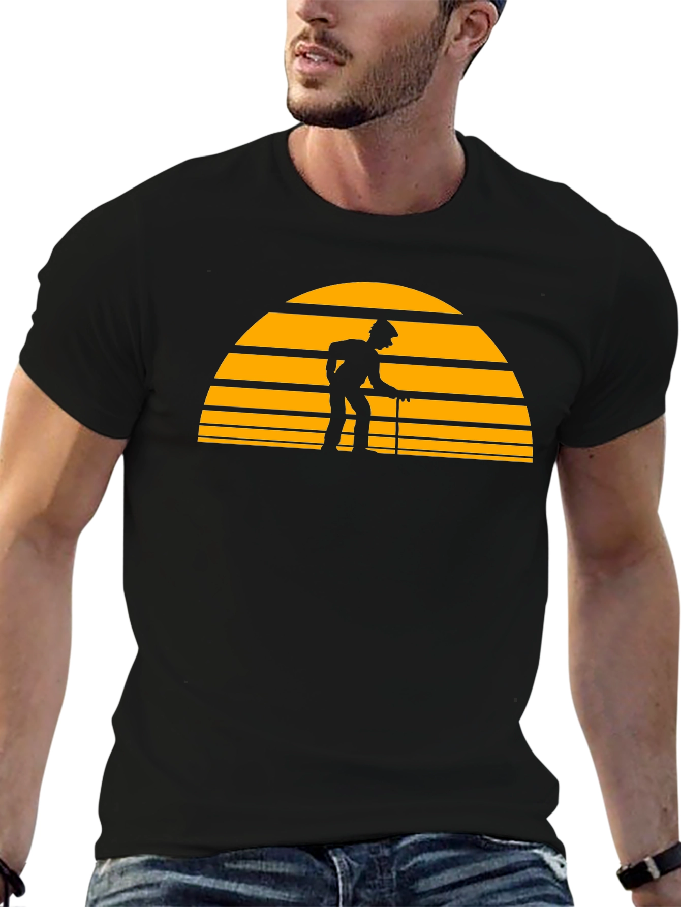 Retro Sunset Grandpa T-Shirt - Black