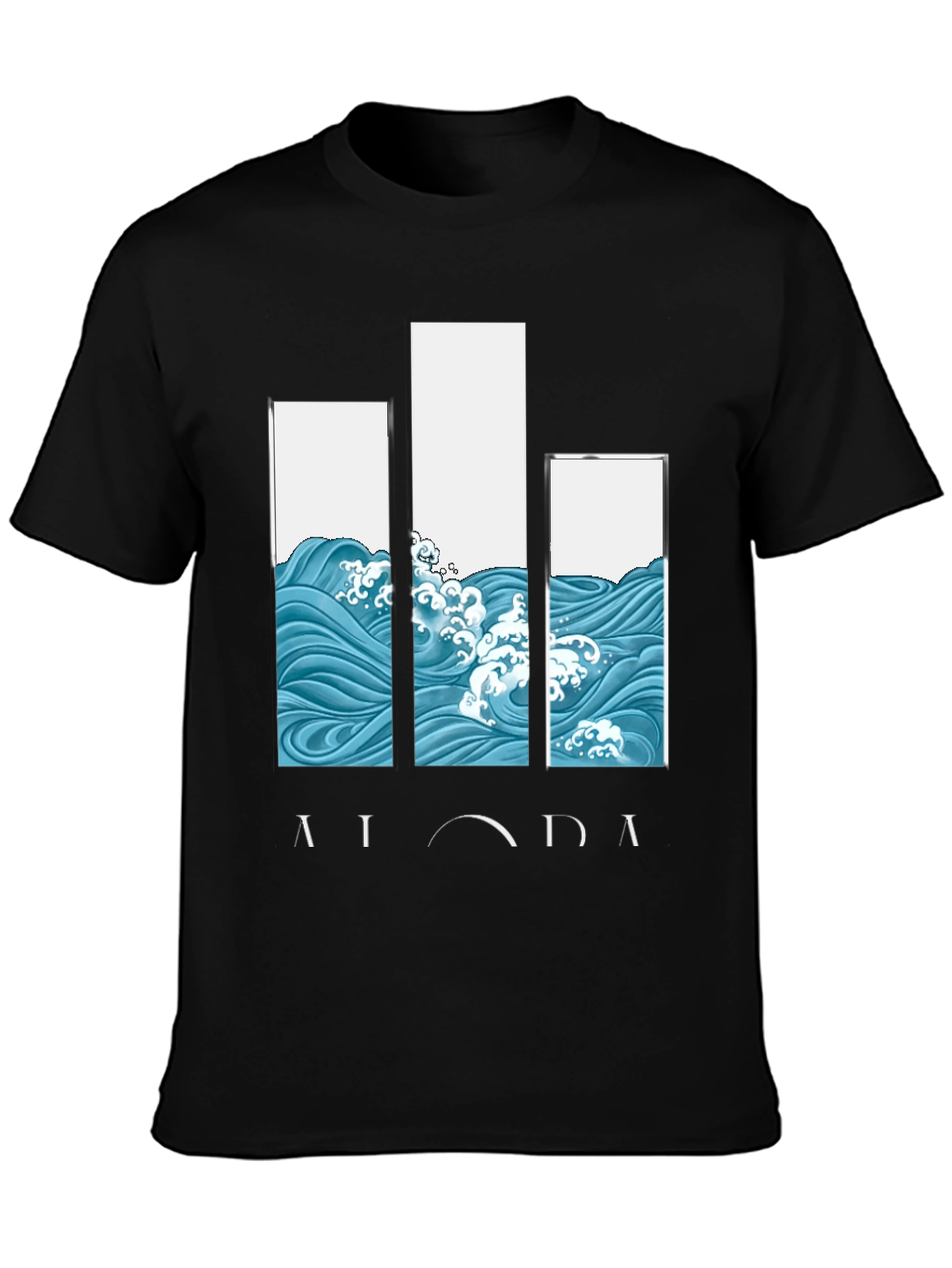 Aloha Wave Print Black Graphic Tee