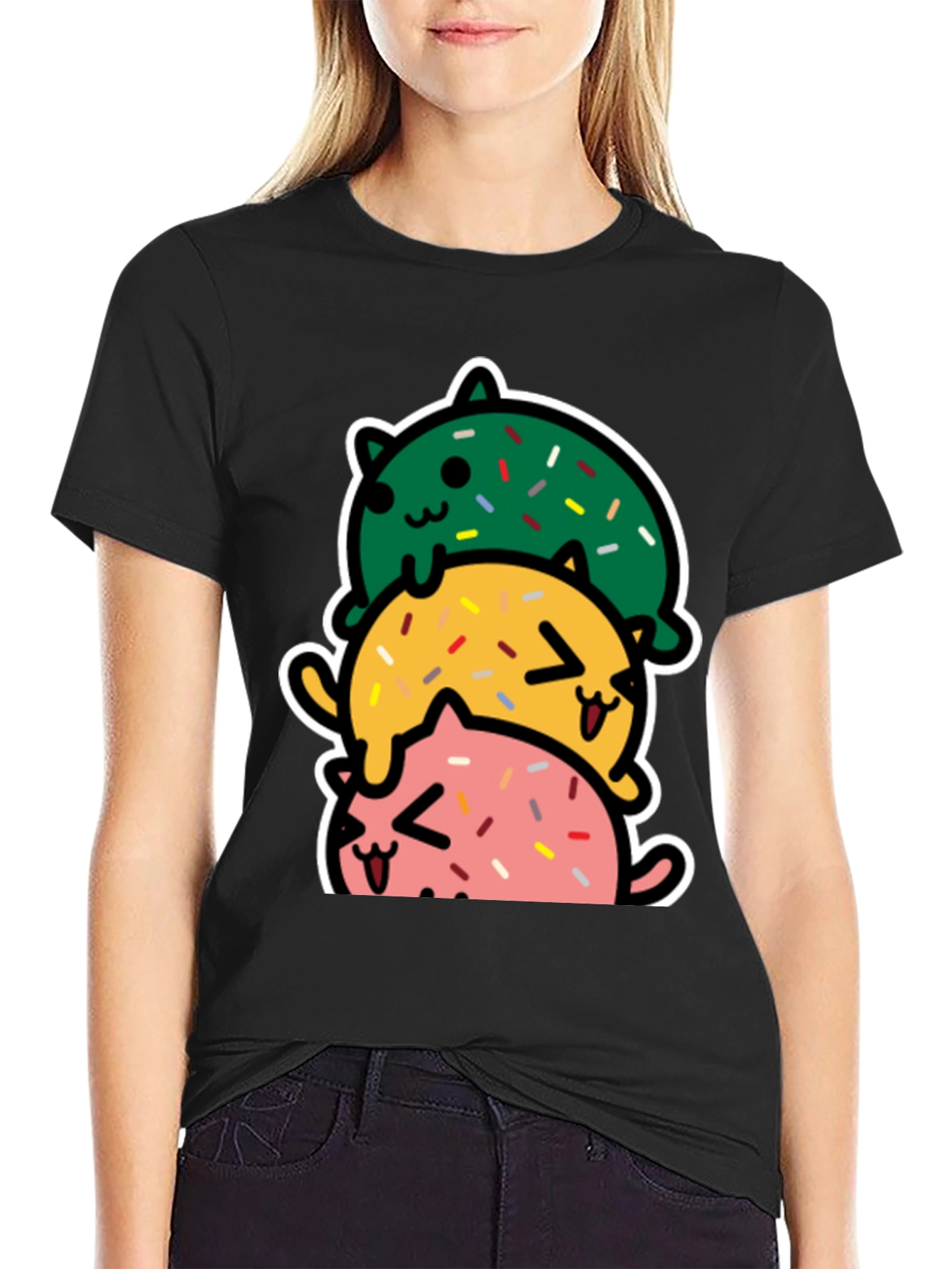 Cute Stacked Cats Donut T-Shirt