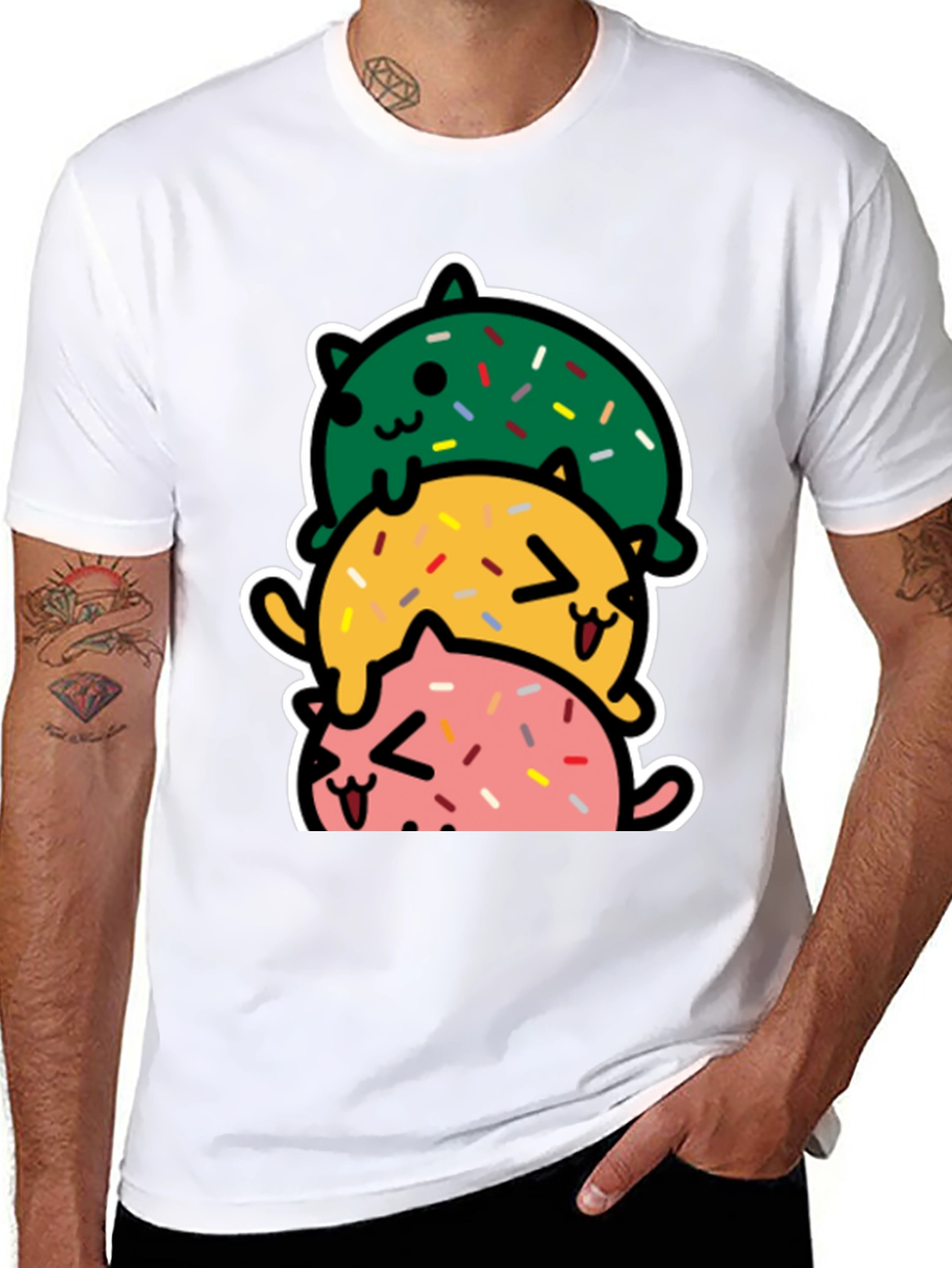 Cute Stacked Cats Donut T-Shirt
