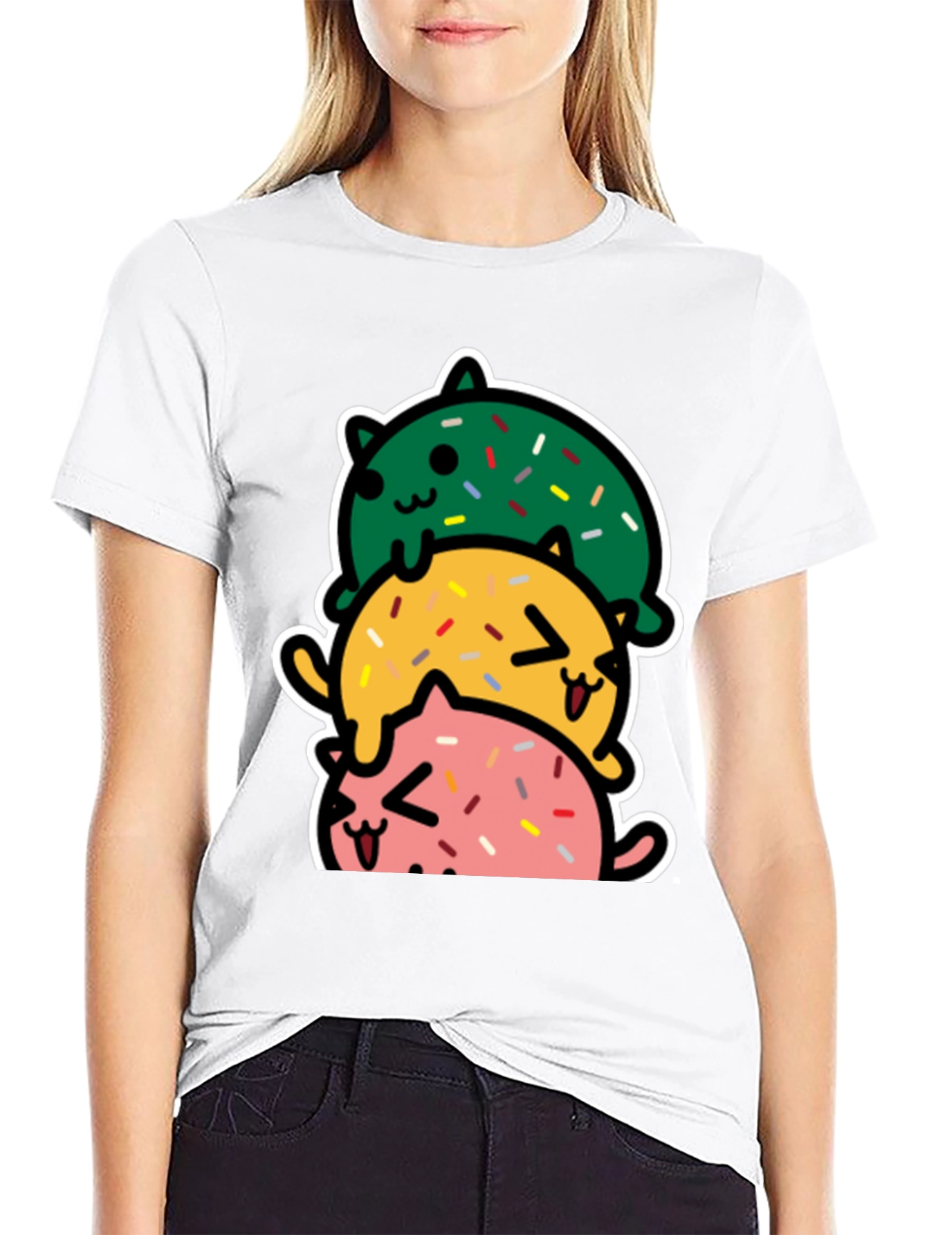 Cute Stacked Cats Donut T-Shirt