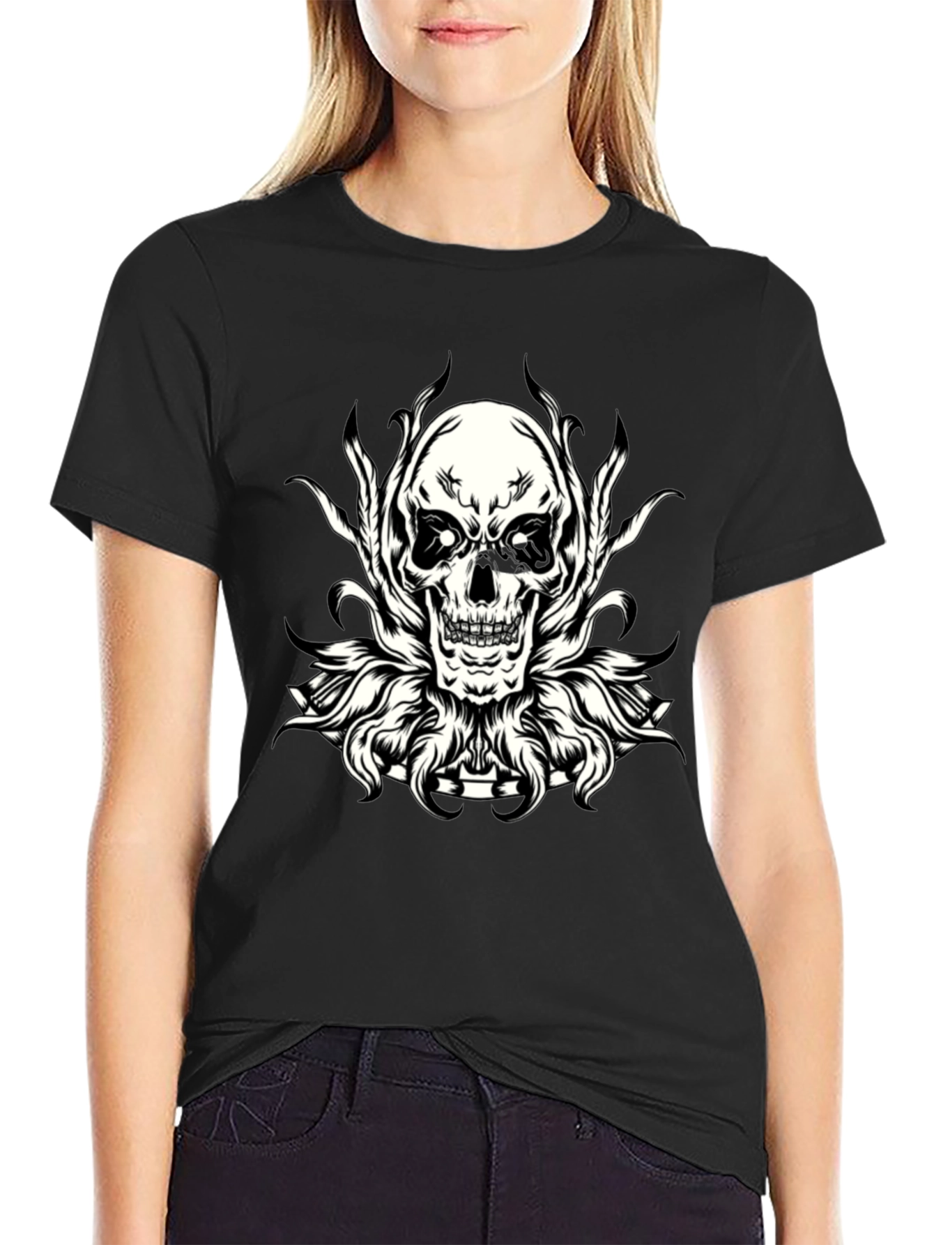 Skull Graphic Print Black T-Shirt