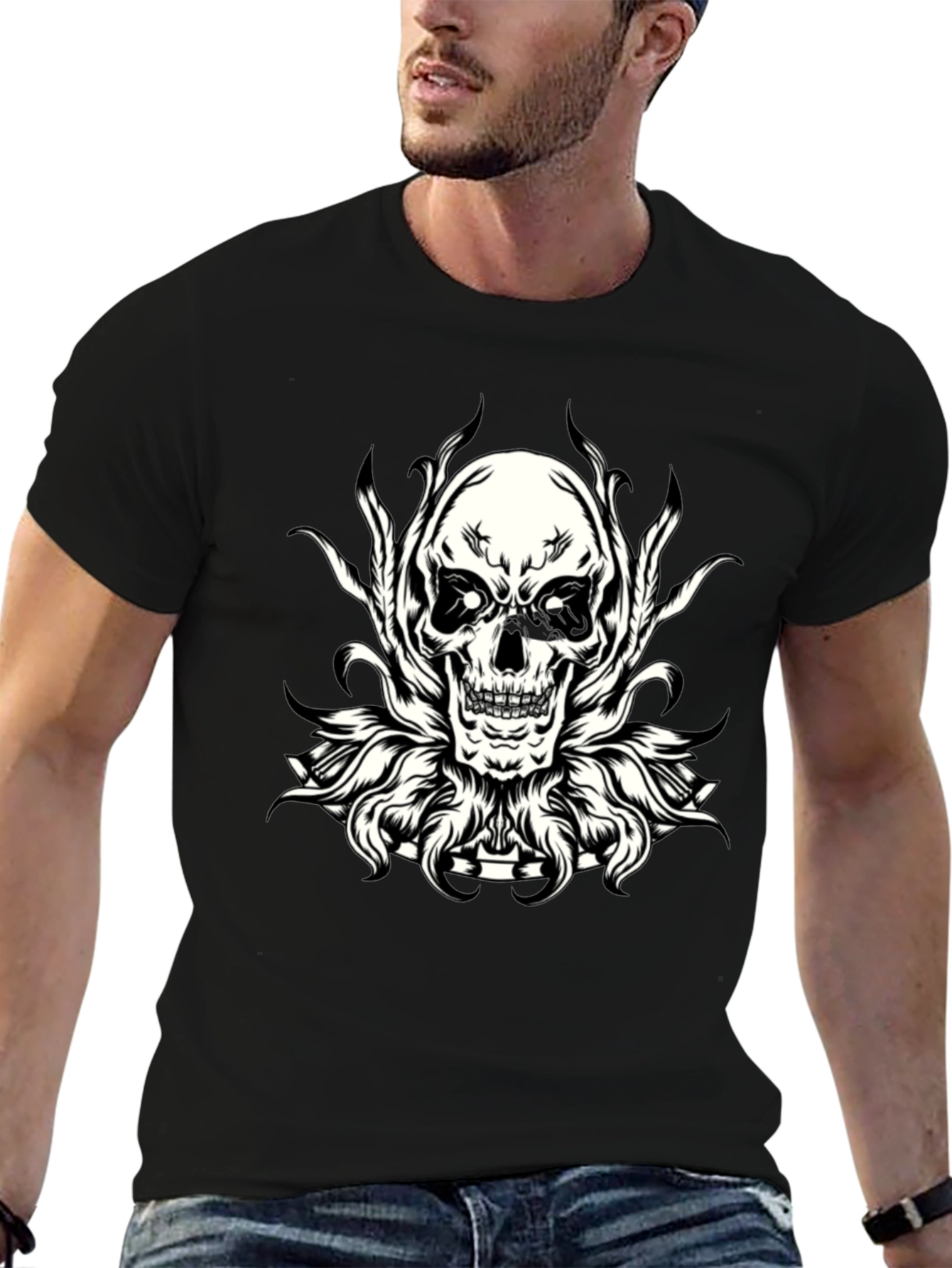 Skull Graphic Print Black T-Shirt